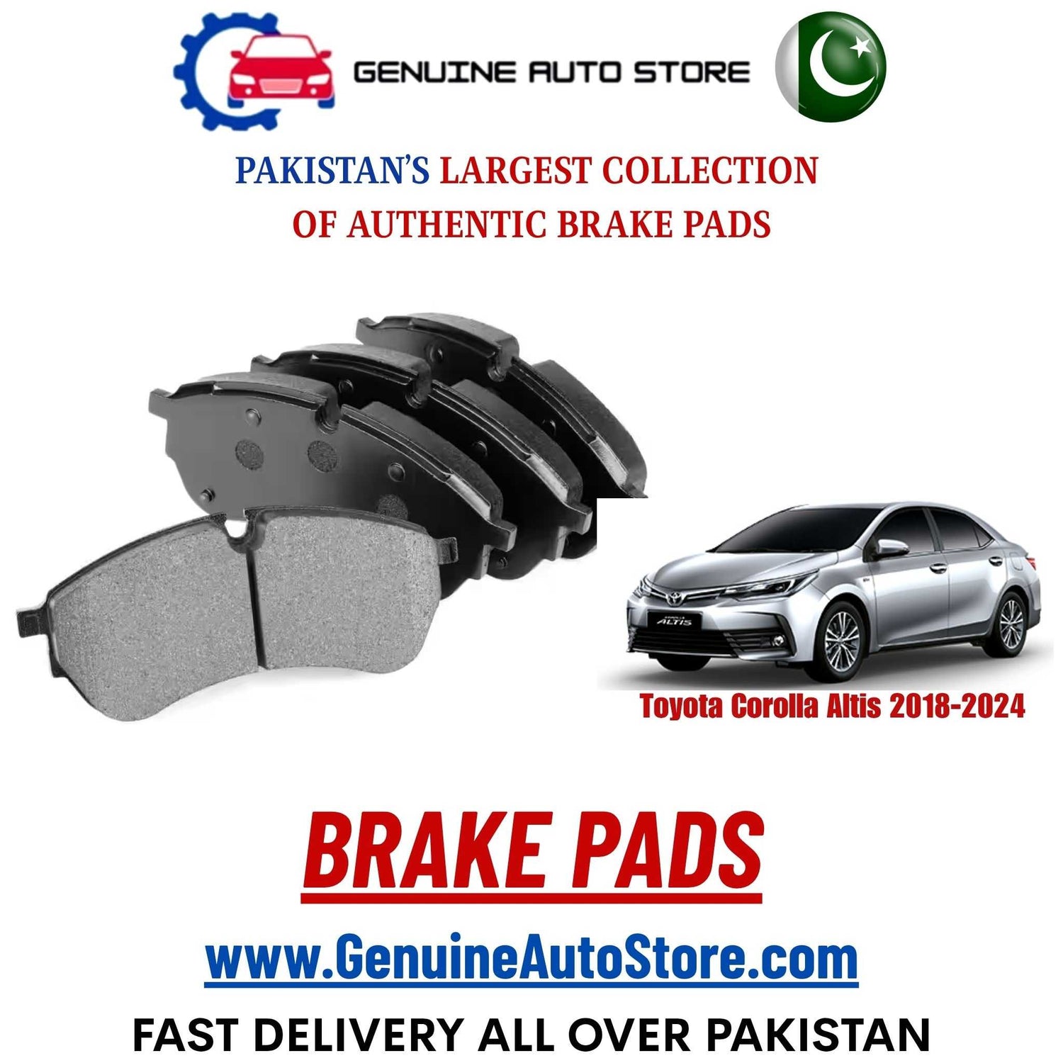 Genuine Toyota Corolla Altis 2018–2024 Brake Pads in Pakistan – Genuine Auto Store
