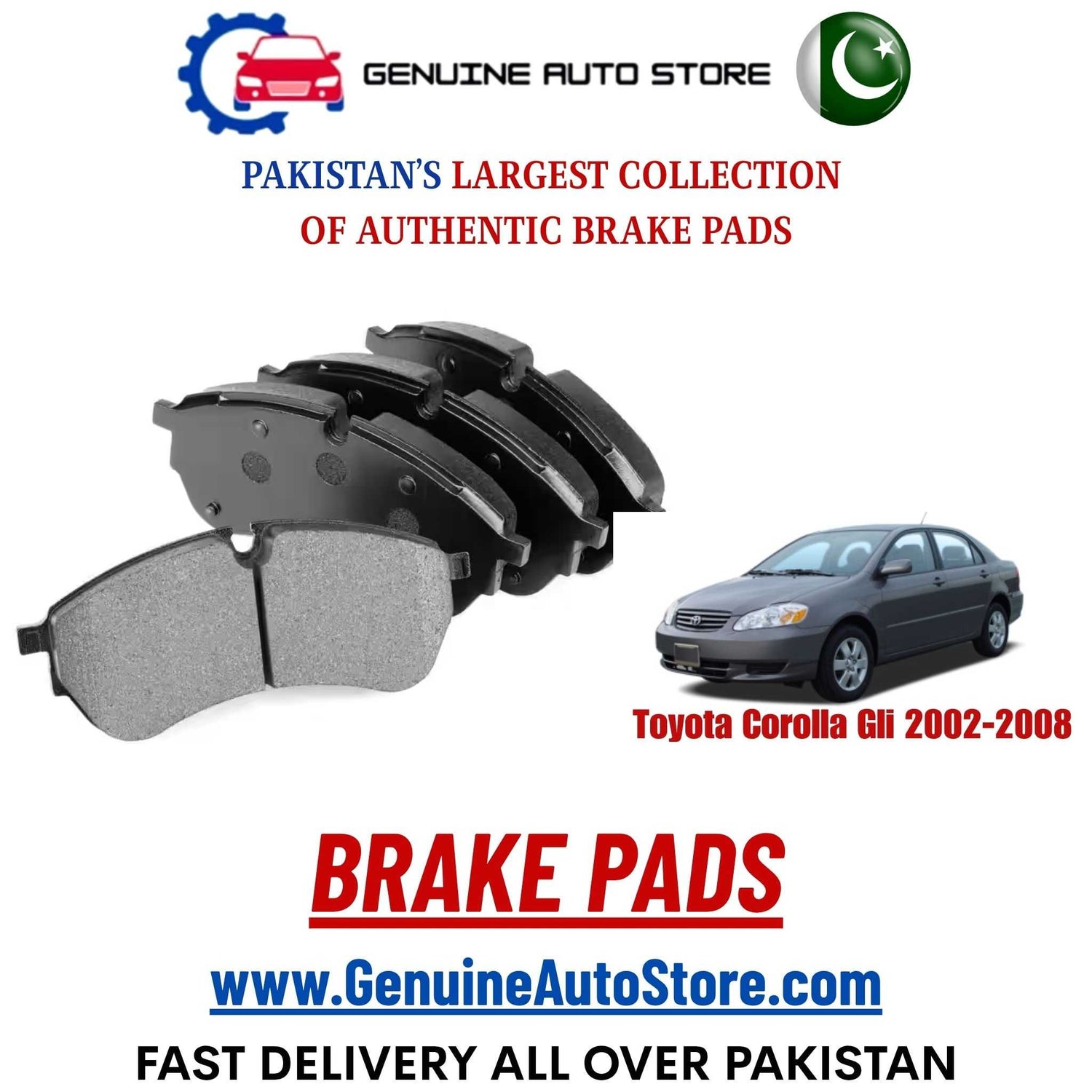 Genuine Toyota Corolla Gli 2002–2008 Brake Pads in Pakistan – Genuine Auto Store
