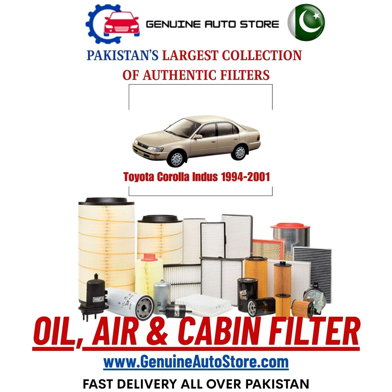 Genuine Toyota Corolla Indus 1994–2001 Filters in Pakistan – Genuine Auto Store