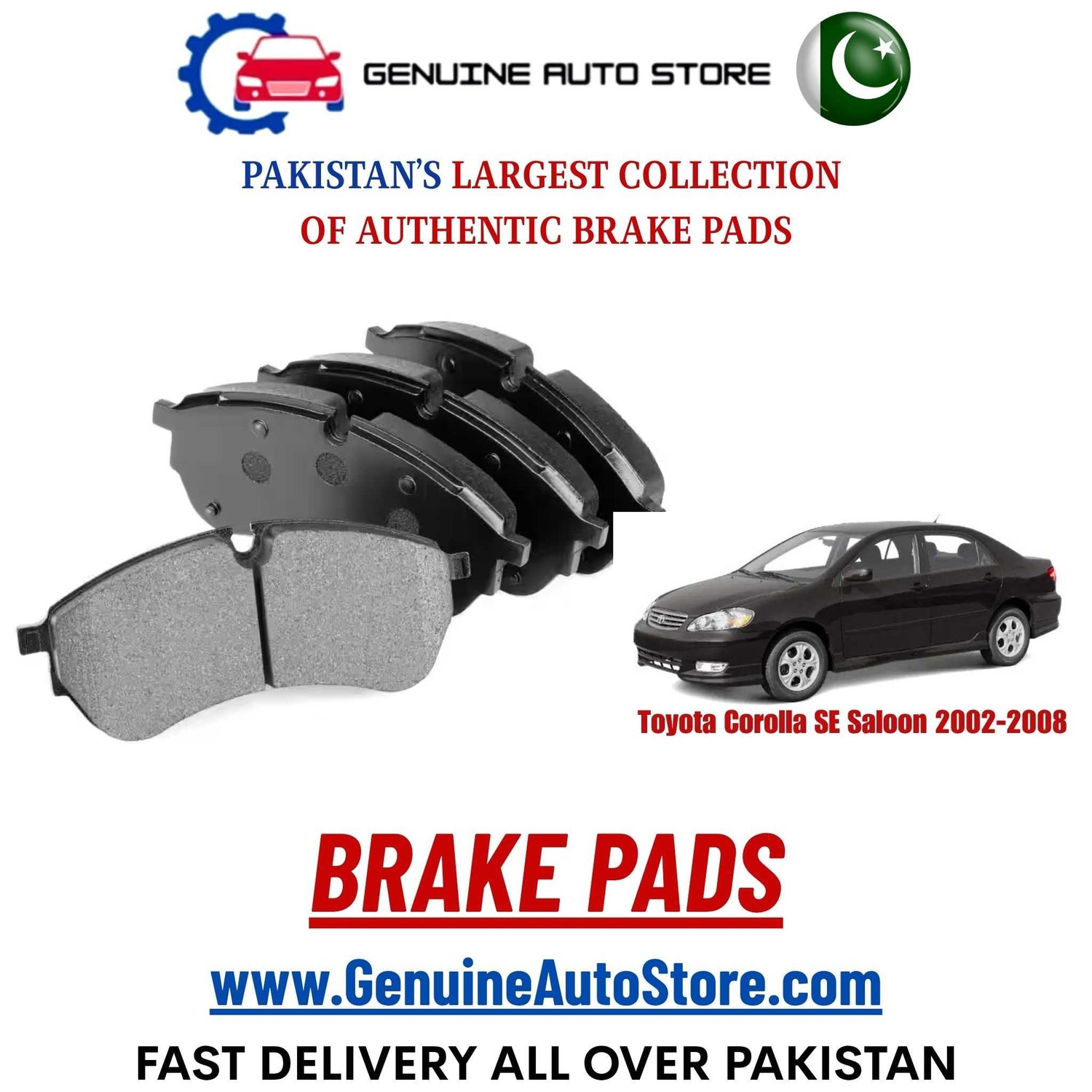 Genuine Toyota Corolla SE Saloon 2002–2008 Brake Pads in Pakistan – Genuine Auto Store