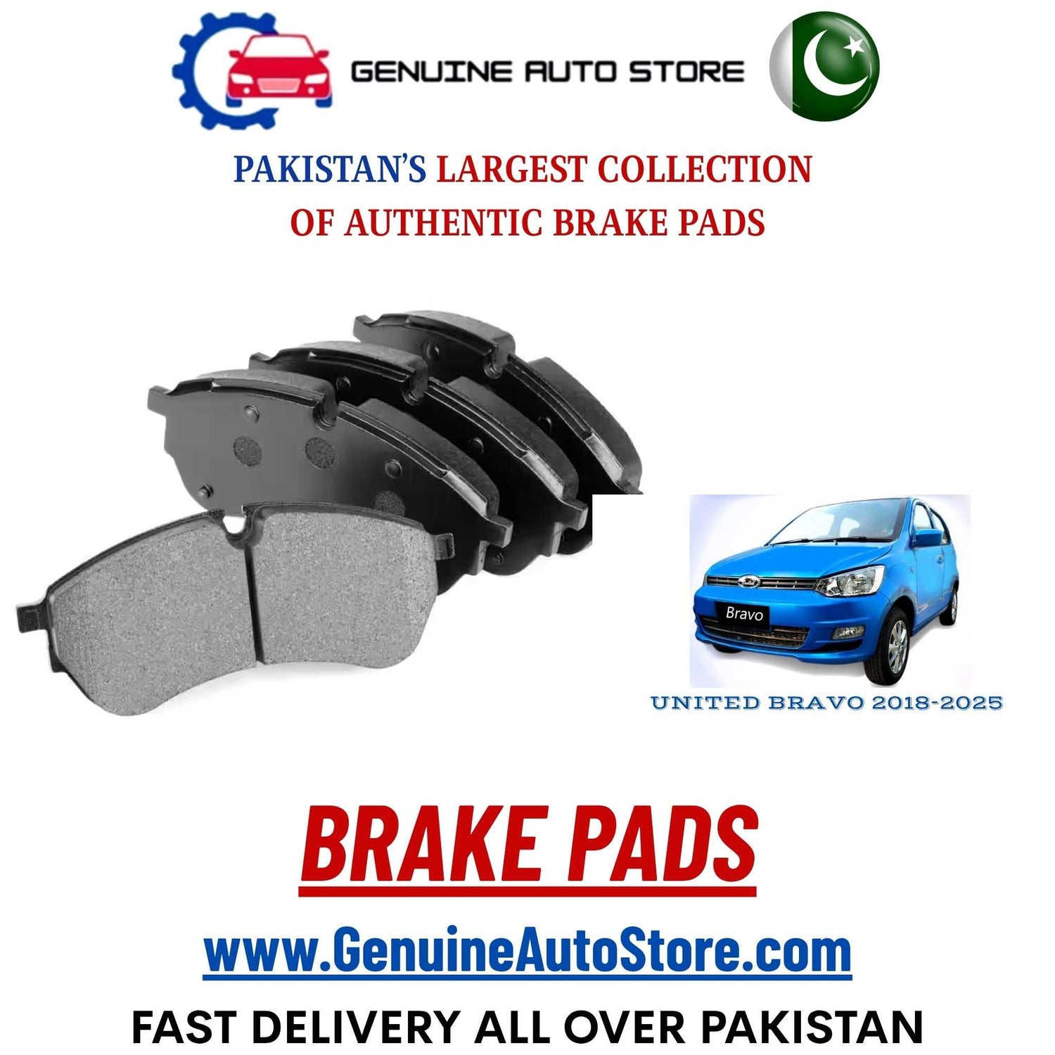 Genuine UNITED BRAVO 2018–2025 Brake Pads in Pakistan – Genuine Auto Store
