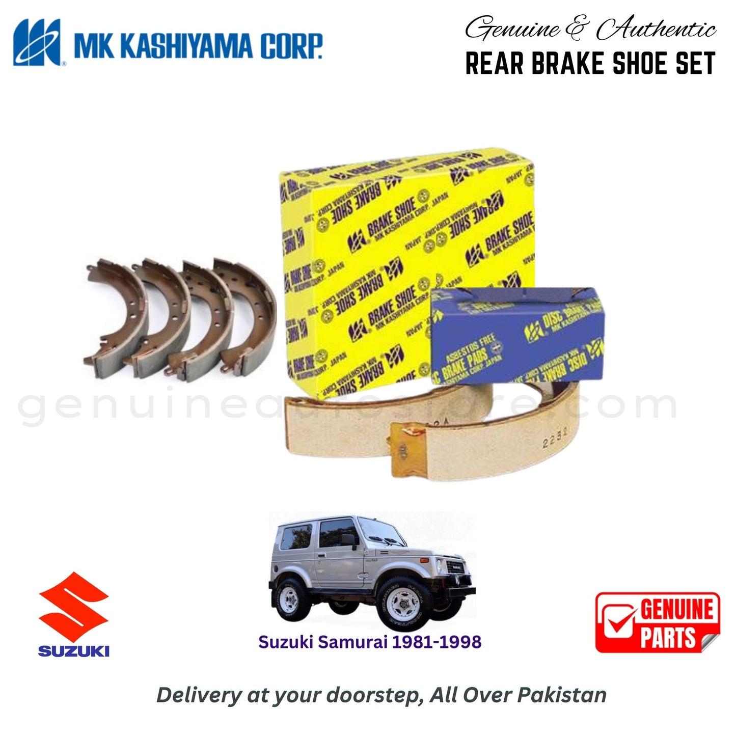 Suzuki Samurai 1981-1998 MK JAPAN REAR BRAKE SHOE SET in Pakistan. 100% Genuine, Reliable, Best Price, Cash on Delivery Available 