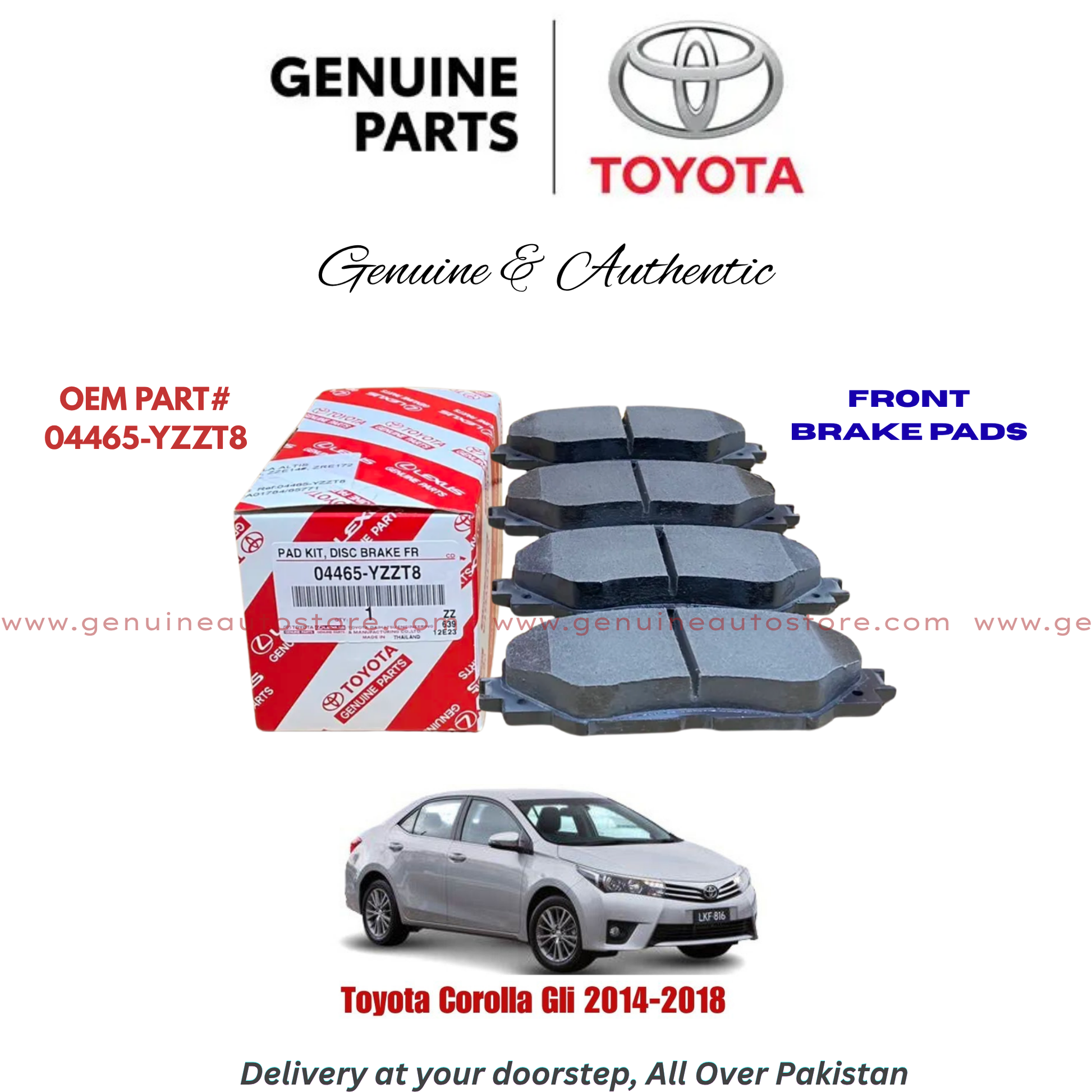 Buy Toyota Corolla Gli 2014-2018 Front Brake Pads Toyota Genuine 04465-YZZT8 in Pakistan