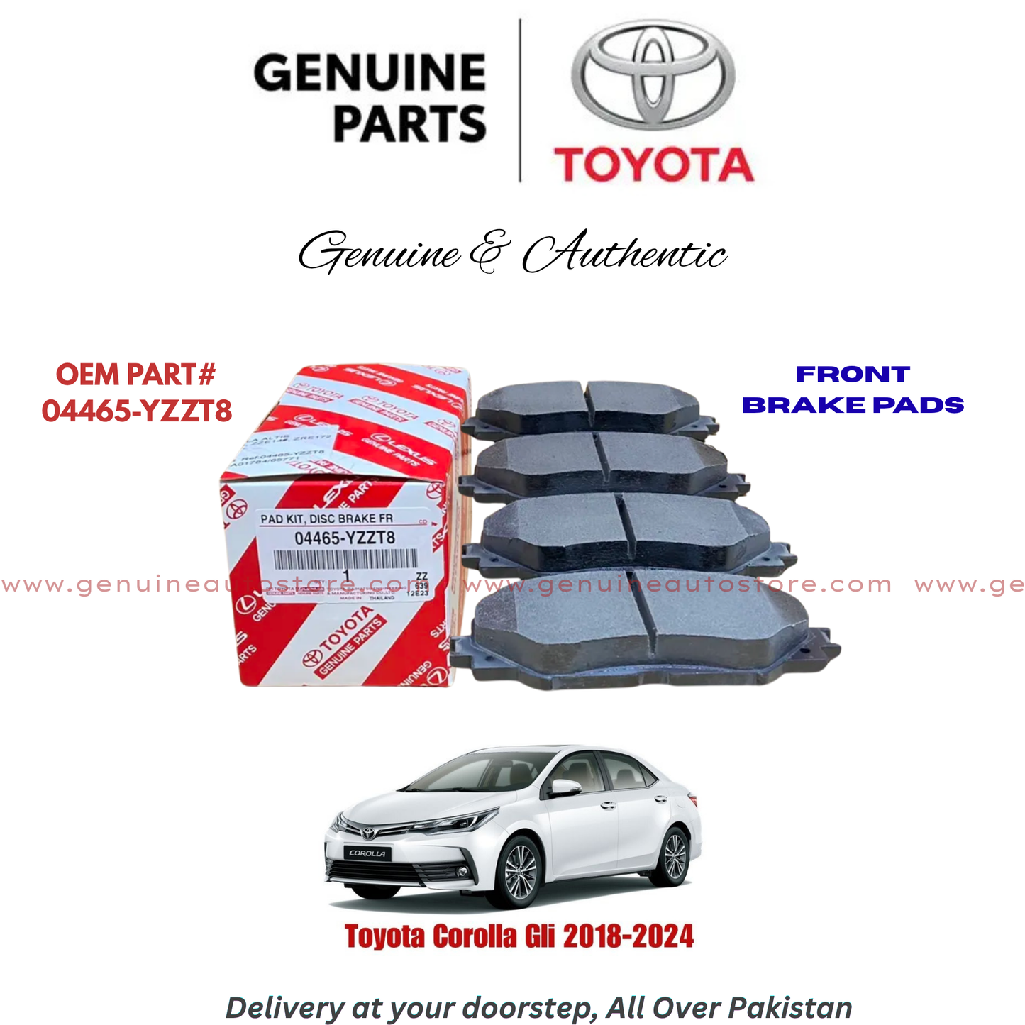 Buy Toyota Corolla Gli 2018-2024 Front Brake Pads Toyota Genuine 04465-YZZT8 in Pakistan.