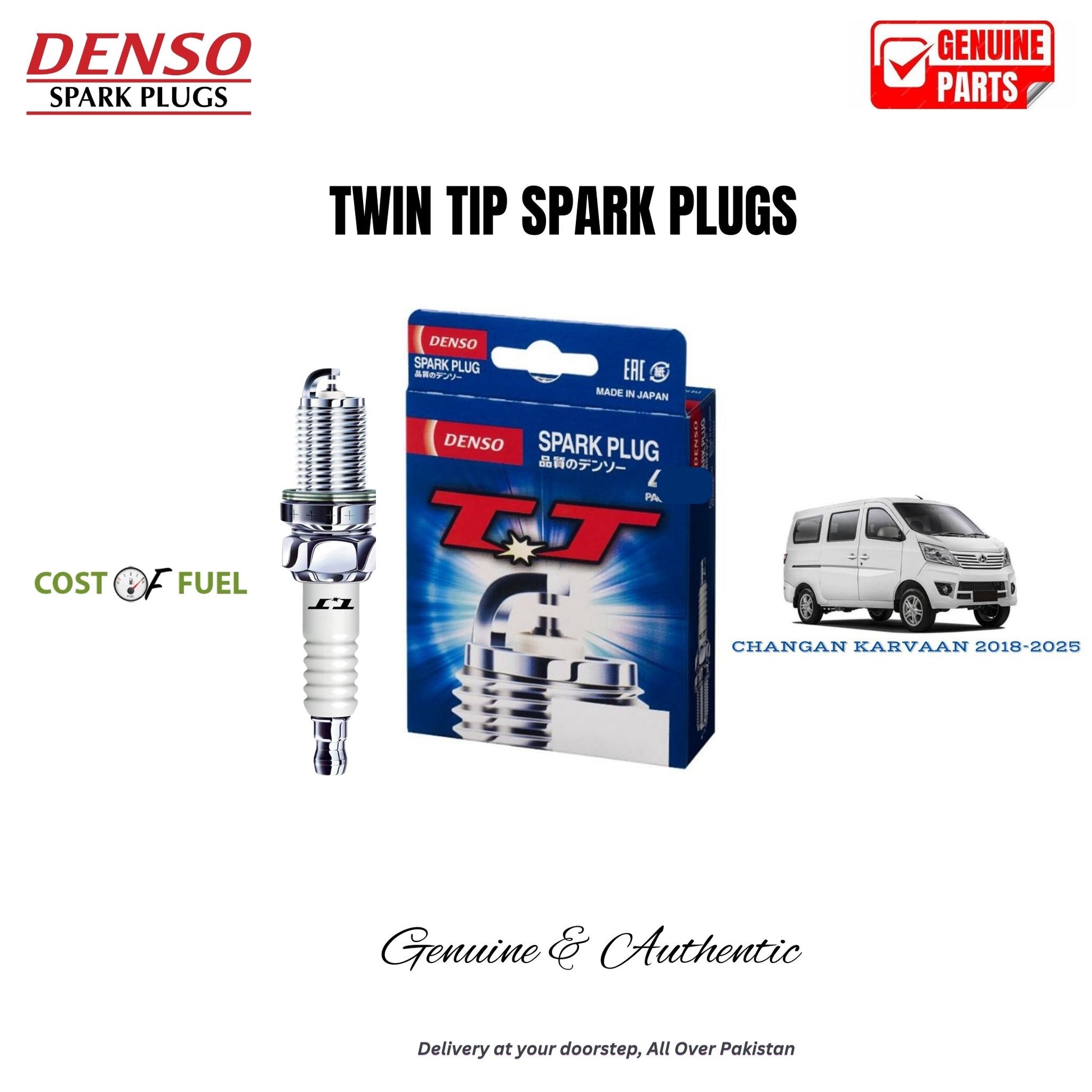 Changan Karvaan 2018–2025 DENSO Twin Tip Spark Plugs 4pcs in Pakistan – genuine replacement, better mileage and smooth performance