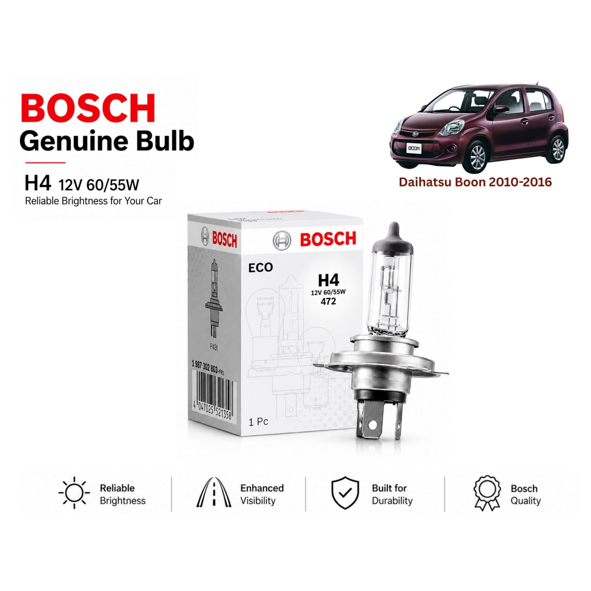 Daihatsu Boon 2010-2016 Headlight Bulb Bosch in Pakistan 1