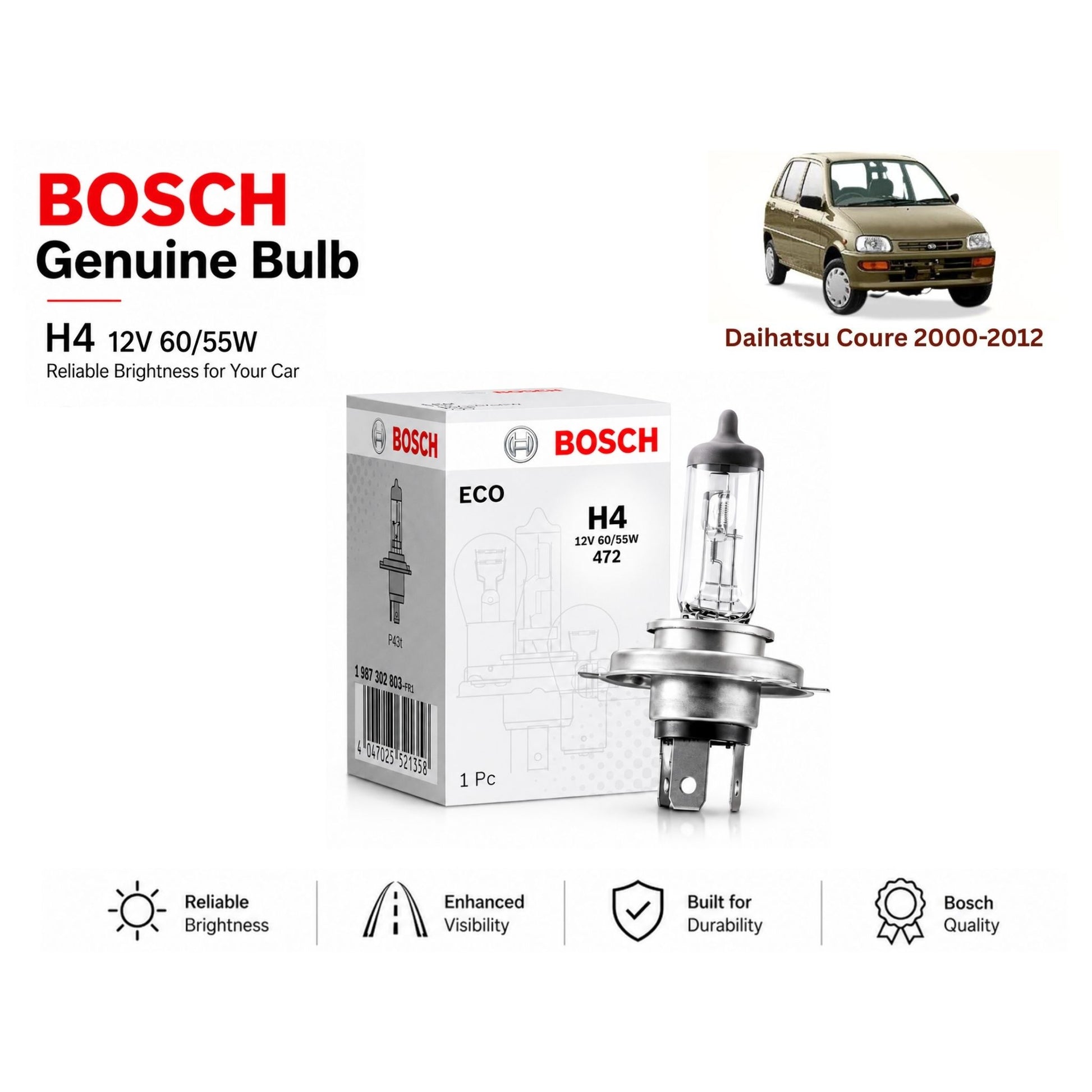 Daihatsu Coure 2000-2012 Headlight Bulb Bosch in Pakistan