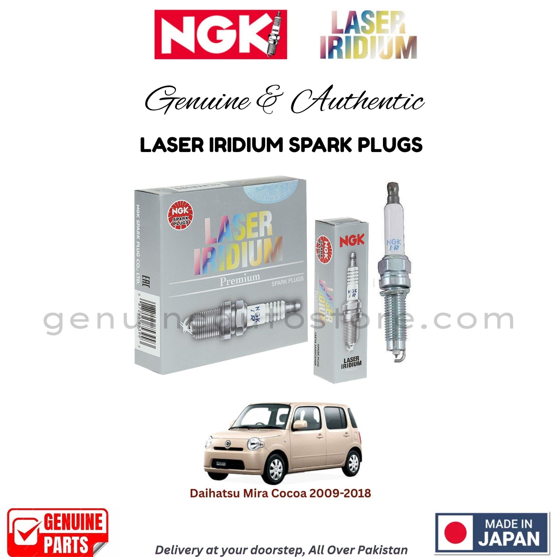 Daihatsu Mira Cocoa 2009-2018  NGK LASER IRIDIUM SPARK PLUGS in Pakistan. 100% Genuine, Reliable, Best Price, Cash on Delivery Available