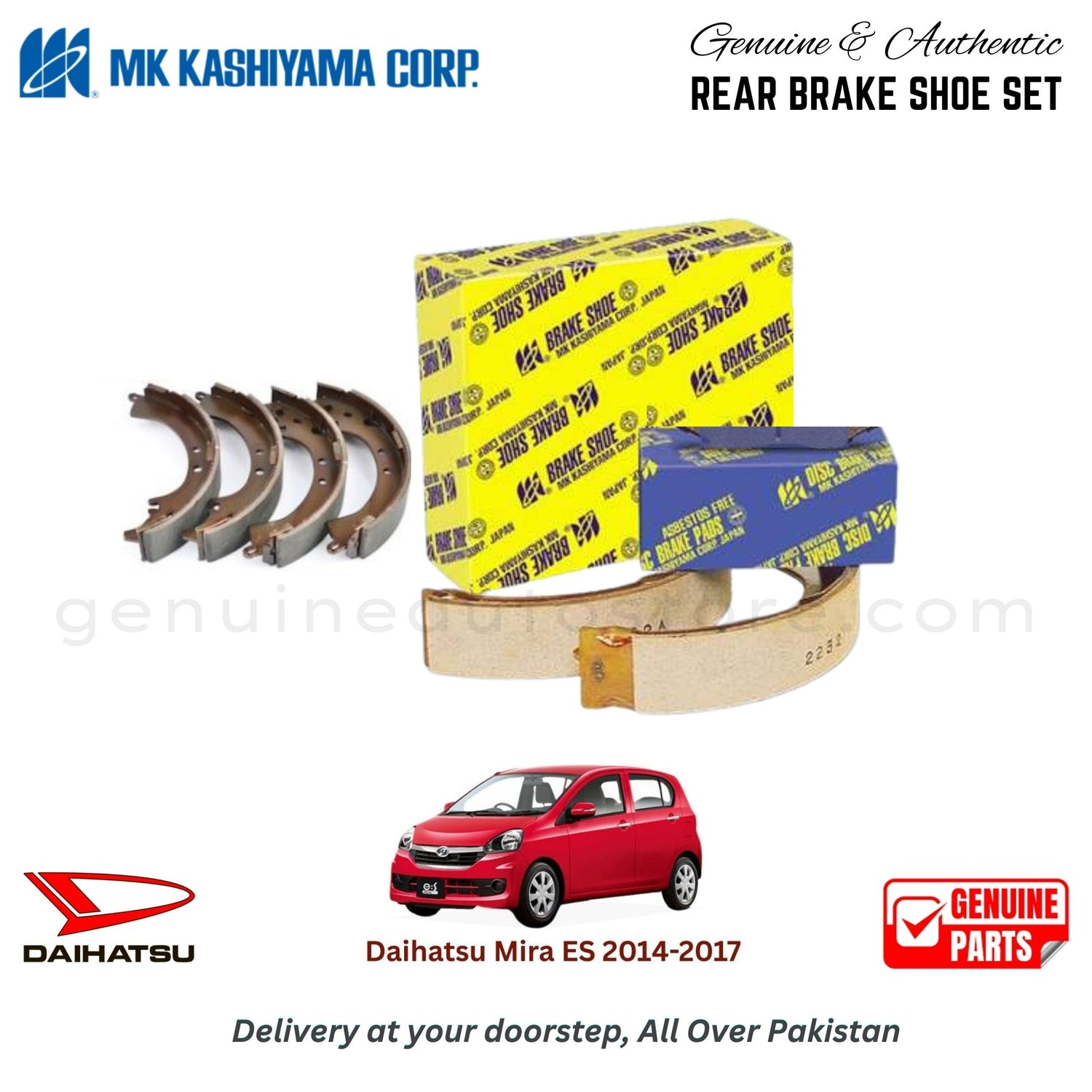 Daihatsu Mira ES 2014-2017 MK JAPAN REAR BRAKE SHOE SET in Pakistan. 100% Genuine, Reliable, Best Price, Cash on Delivery Available