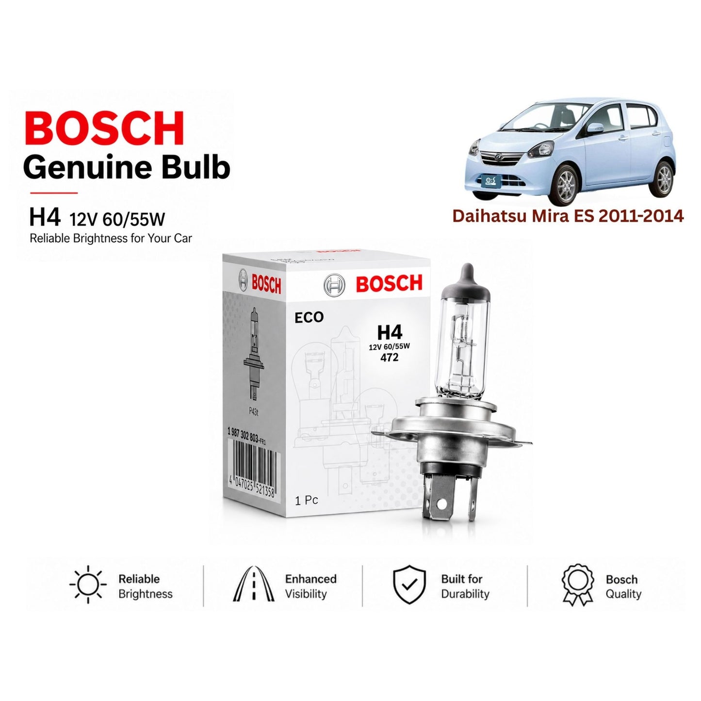 Daihatsu Mira Es 2011-2014 Headlight Bulb Bosch in Pakistan 