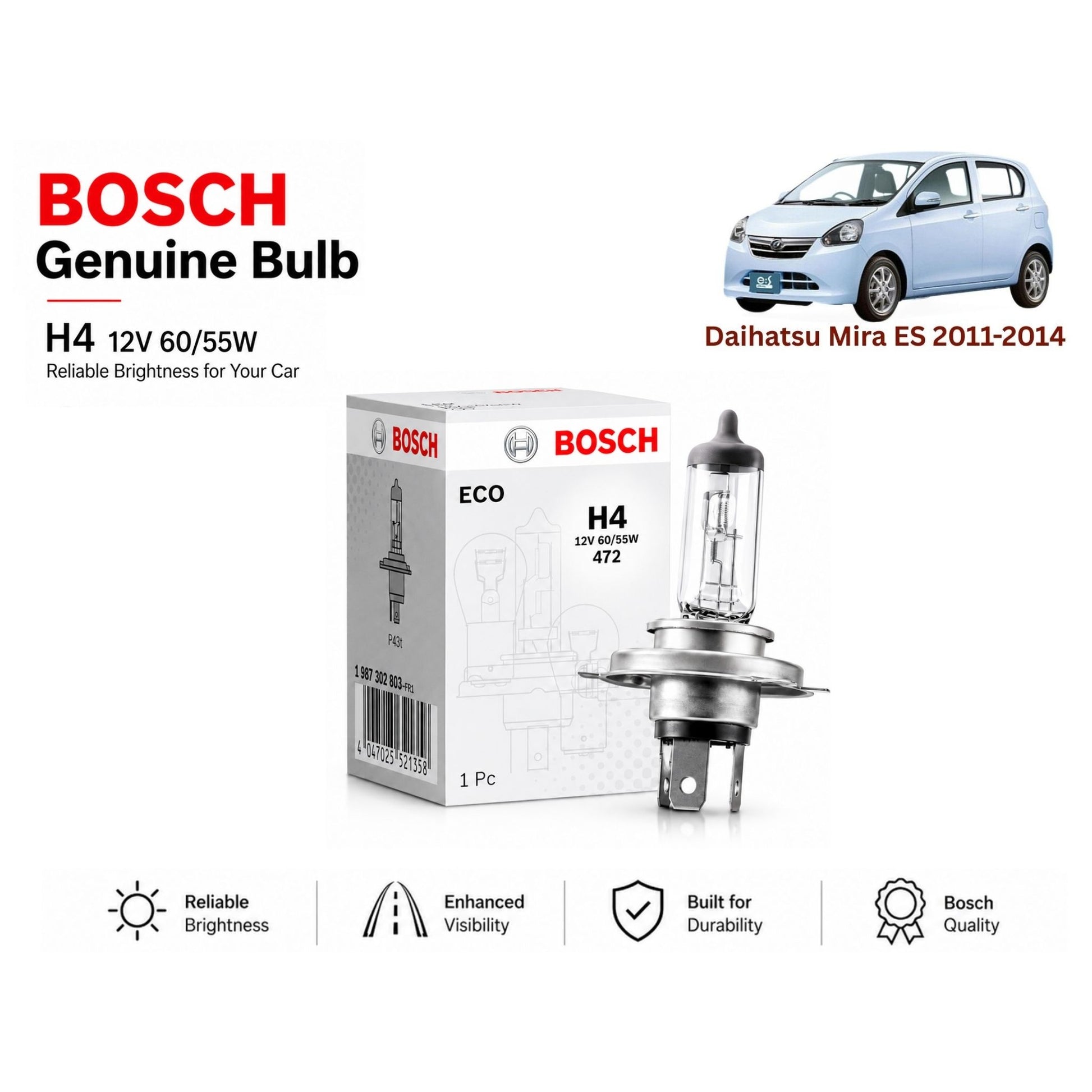Daihatsu Mira Es 2011-2014 Headlight Bulb Bosch in Pakistan 