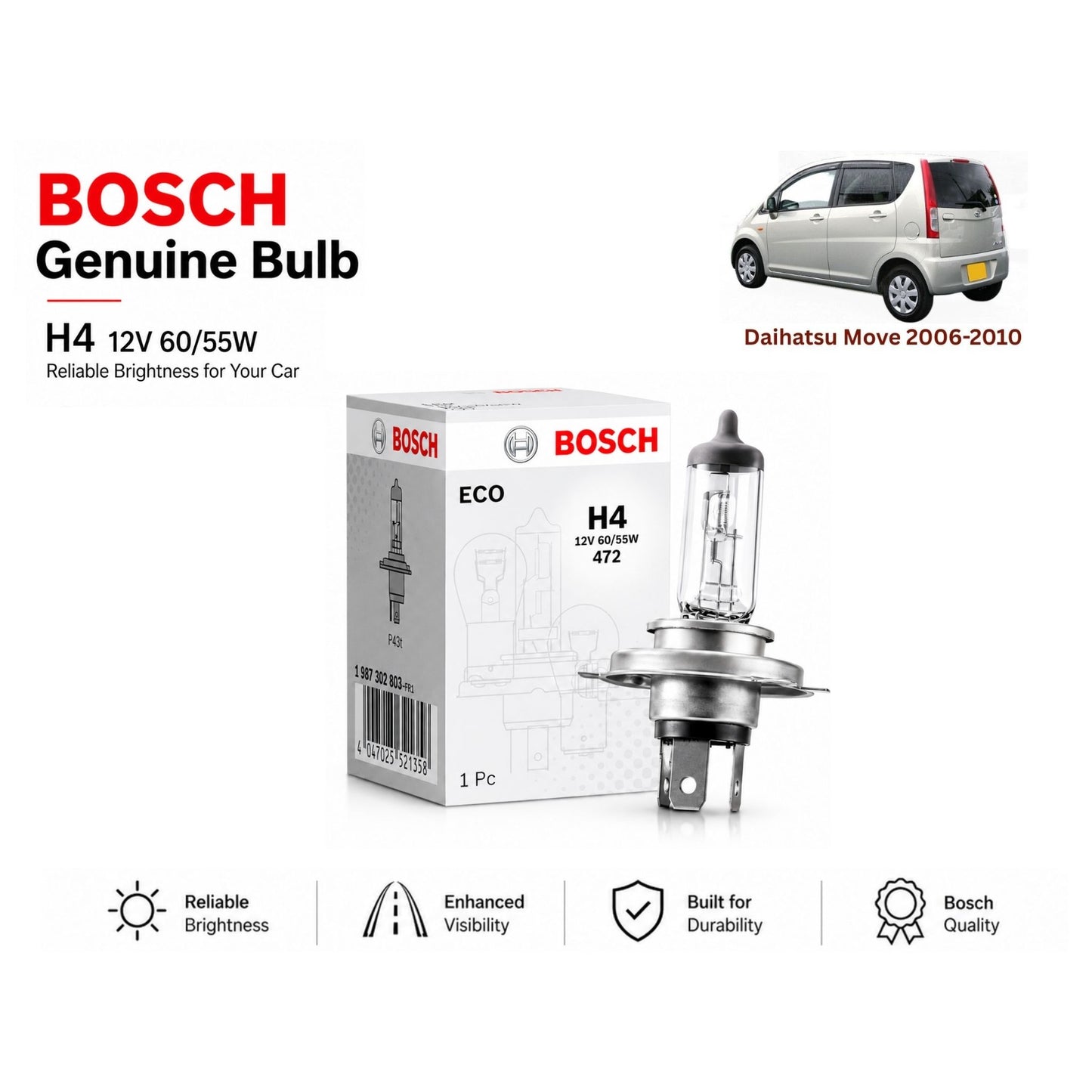 Daihatsu Move 2006-2010 Headlight Bulb Bosch in Pakistan