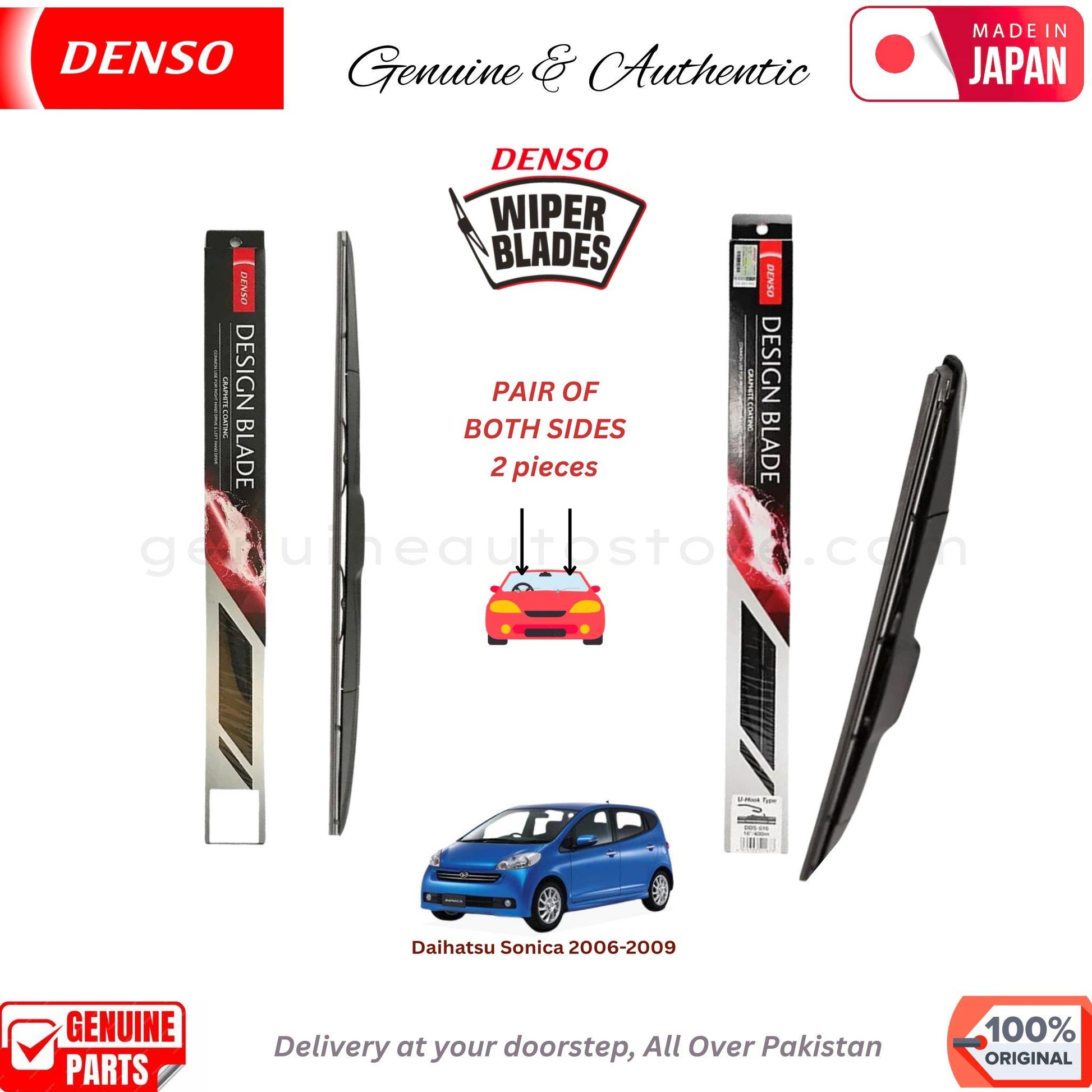 Daihatsu Sonica 2006-2009 DENSO JAPAN WIPER BLADE SET in Pakistan. 100% Genuine, Original, Best Price, Cash on Delivery Available