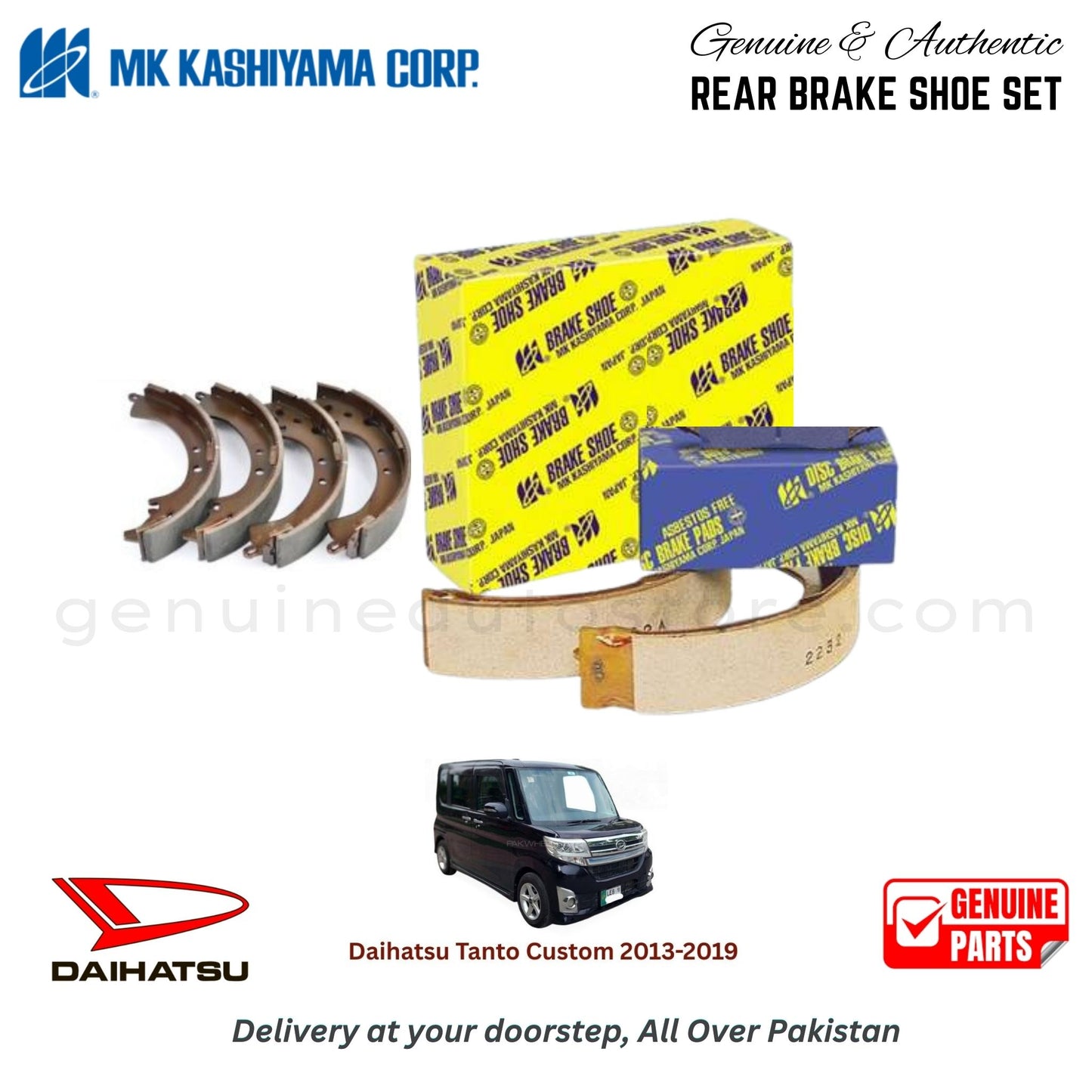Daihatsu Tanto Custom 2013-2019 MK JAPAN REAR BRAKE SHOE SET in Pakistan. 100% Genuine, Reliable, Best Price, Cash on Delivery Available