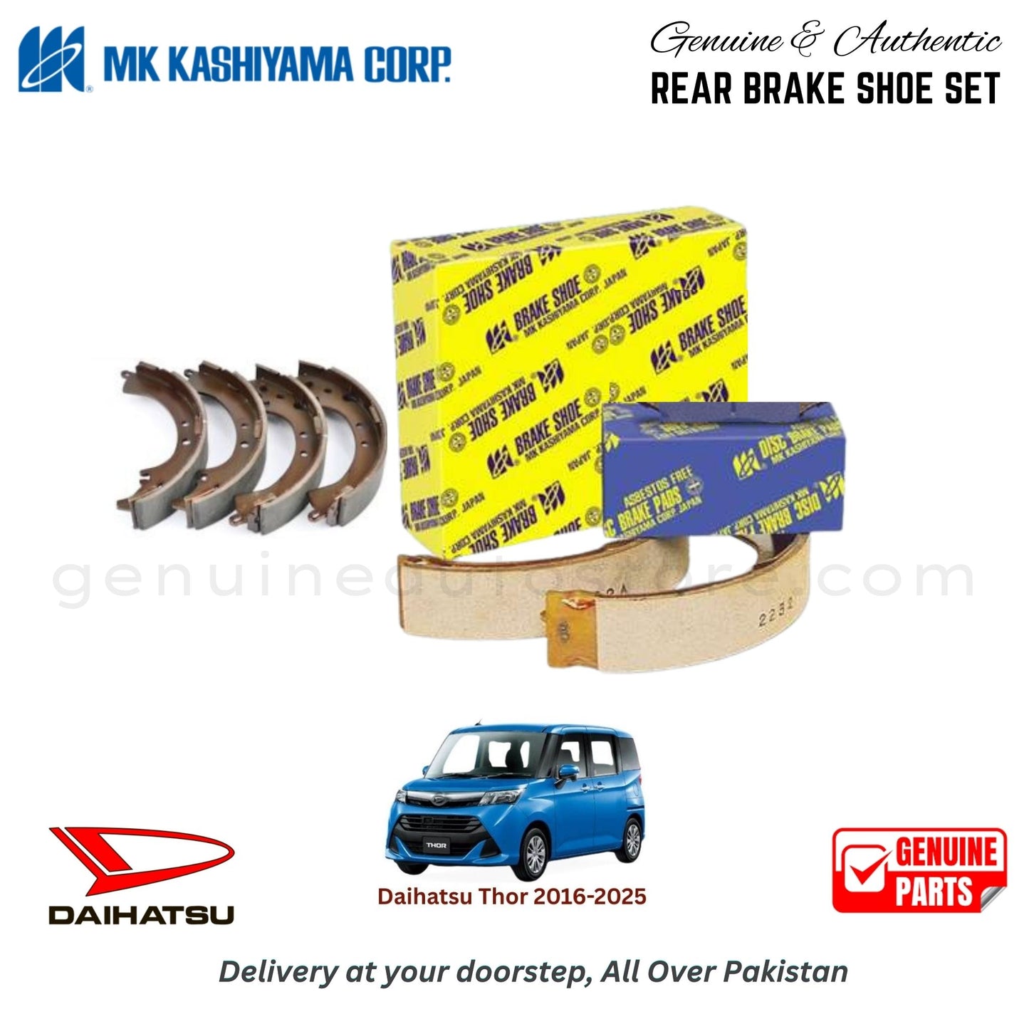 Daihatsu Thor 2016-2025 MK JAPAN REAR BRAKE SHOE SET in Pakistan. 100% Genuine, Reliable, Best Price, Cash on Delivery Available