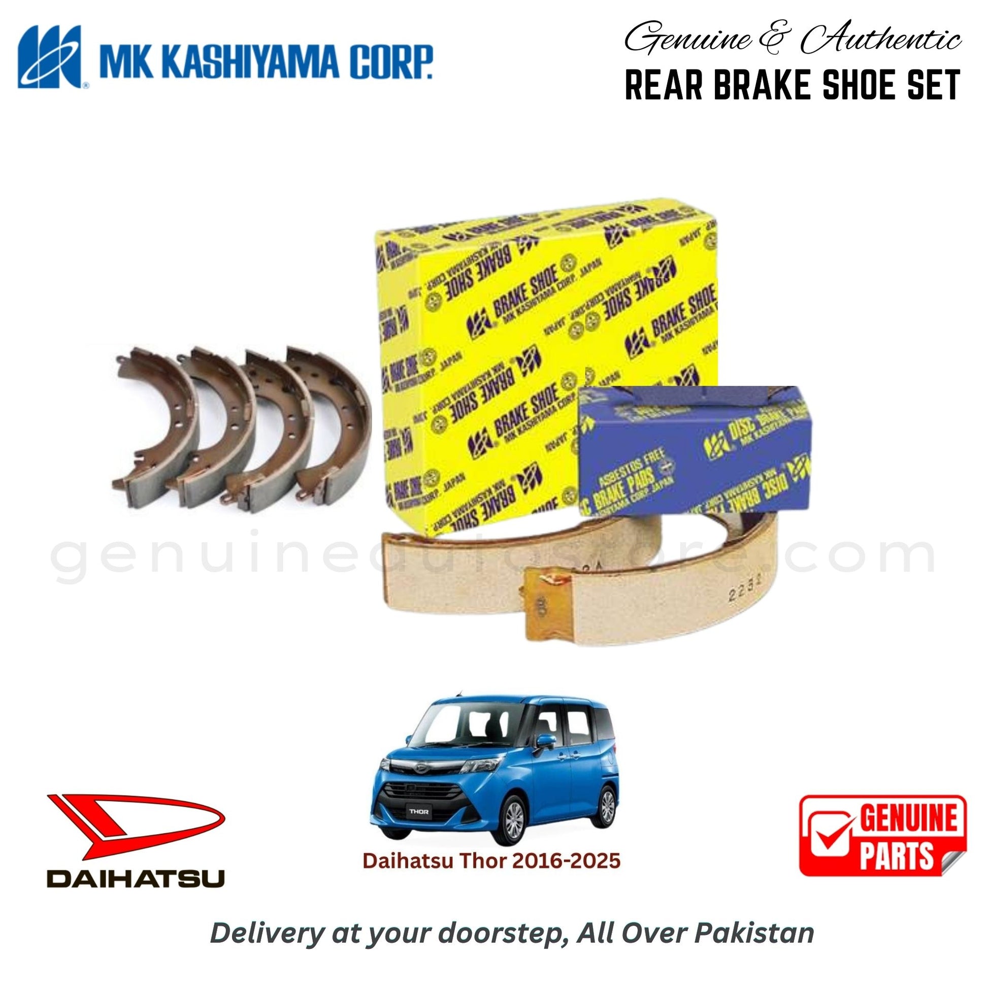 Daihatsu Thor 2016-2025 MK JAPAN REAR BRAKE SHOE SET in Pakistan. 100% Genuine, Reliable, Best Price, Cash on Delivery Available