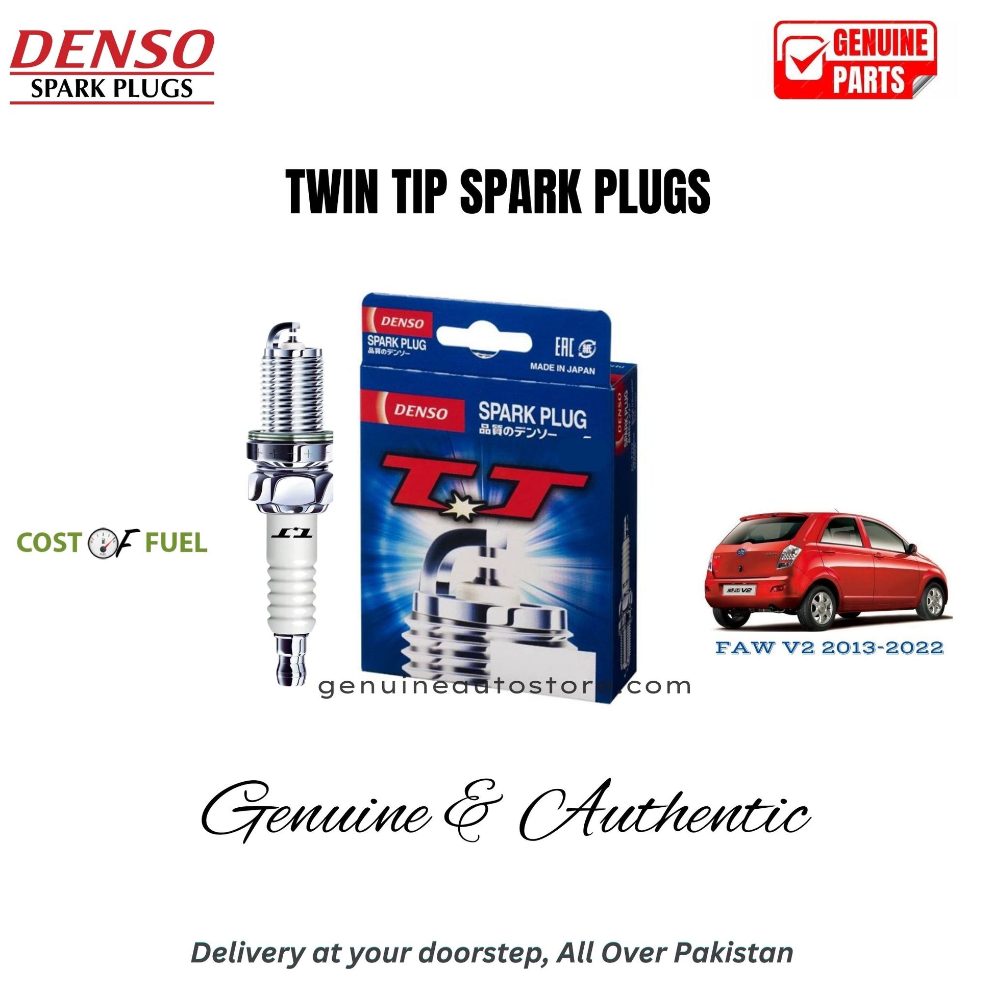 FAW V2 2013-2022 DENSO Twin Tip Spark Plugs 4pcs in Pakistan – genuine replacement, better mileage and smooth performance