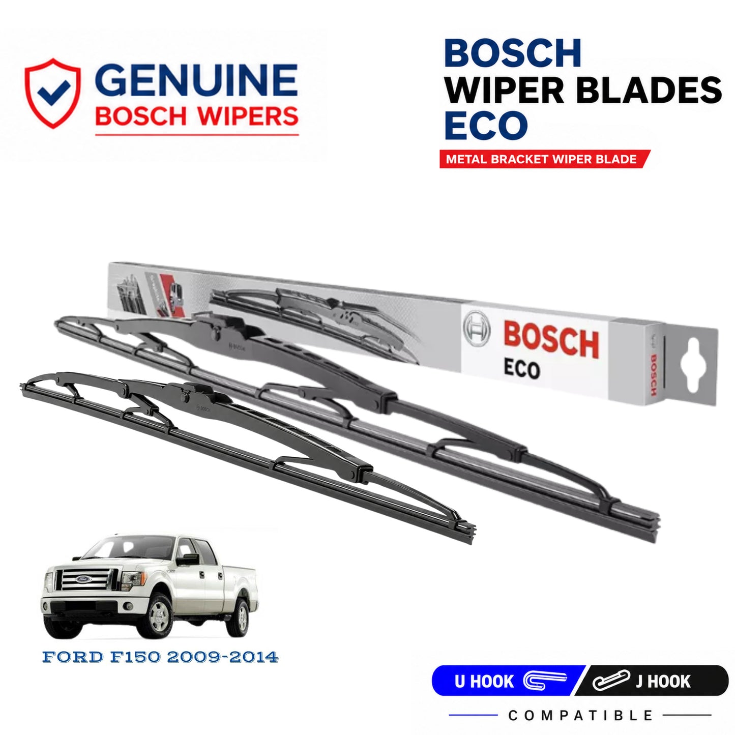 Bosch Genuine metal front wiper set for Ford F150 2009-2014, pair of two