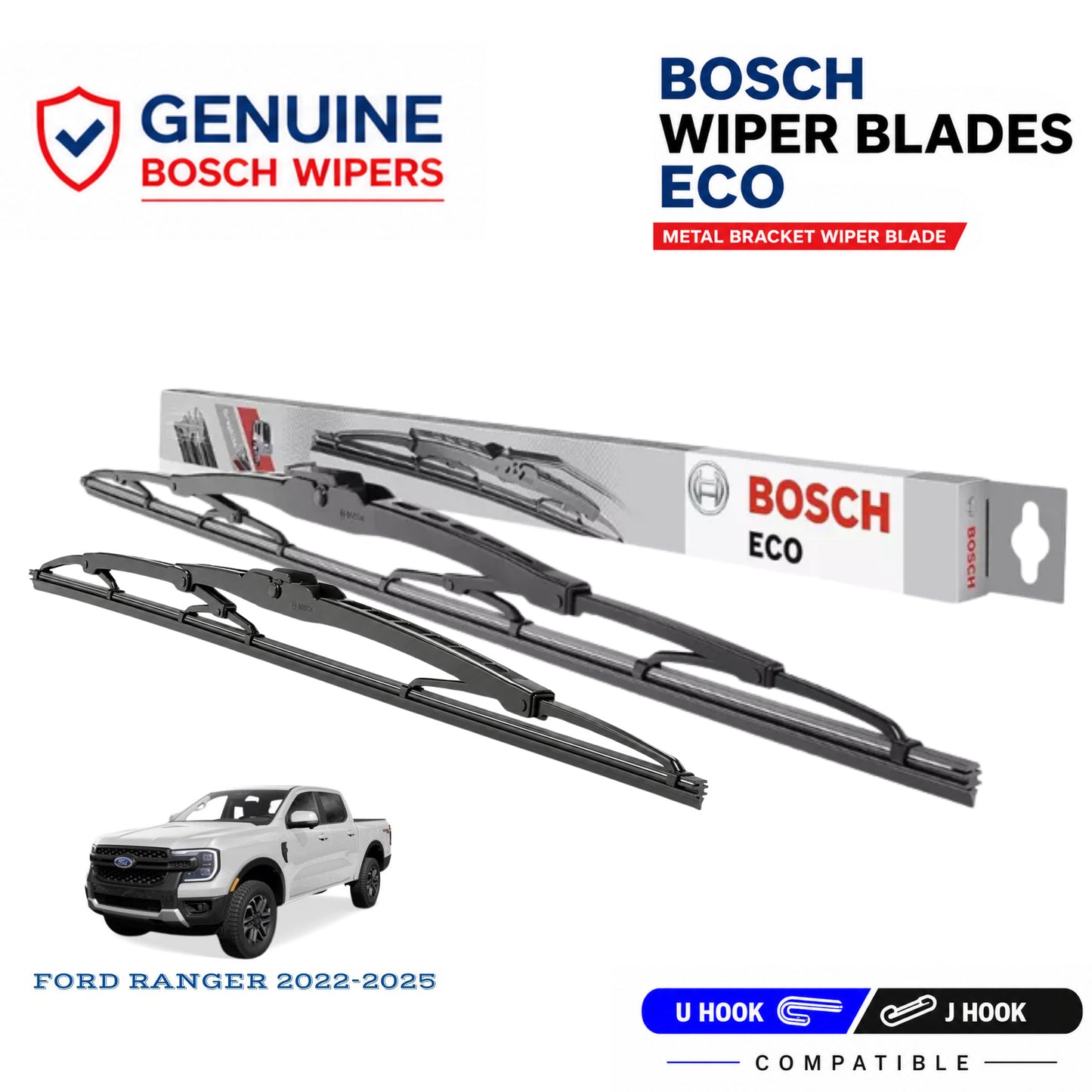 Bosch Genuine metal front wiper set for Ford Ranger 2022-2025, pair of two
