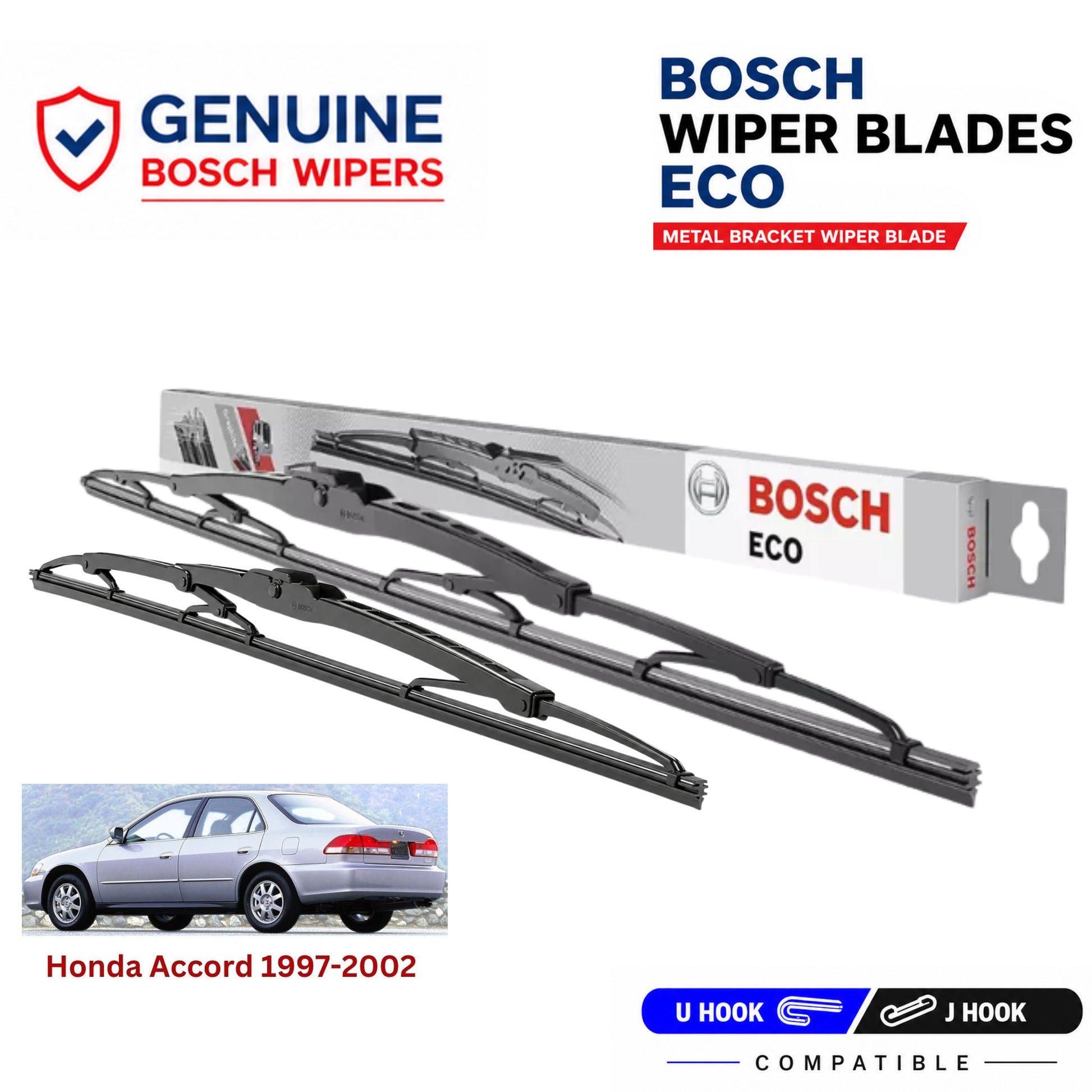 Bosch Genuine metal front wiper set for Honda Accord 1997-2002, pair of two