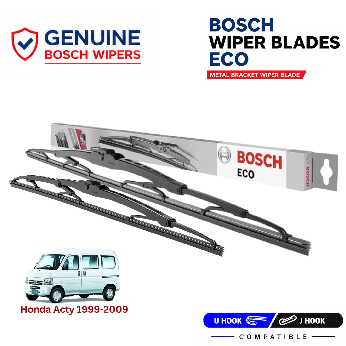 Bosch Genuine metal front wiper set for Honda Acty 1999-2009, pair of two