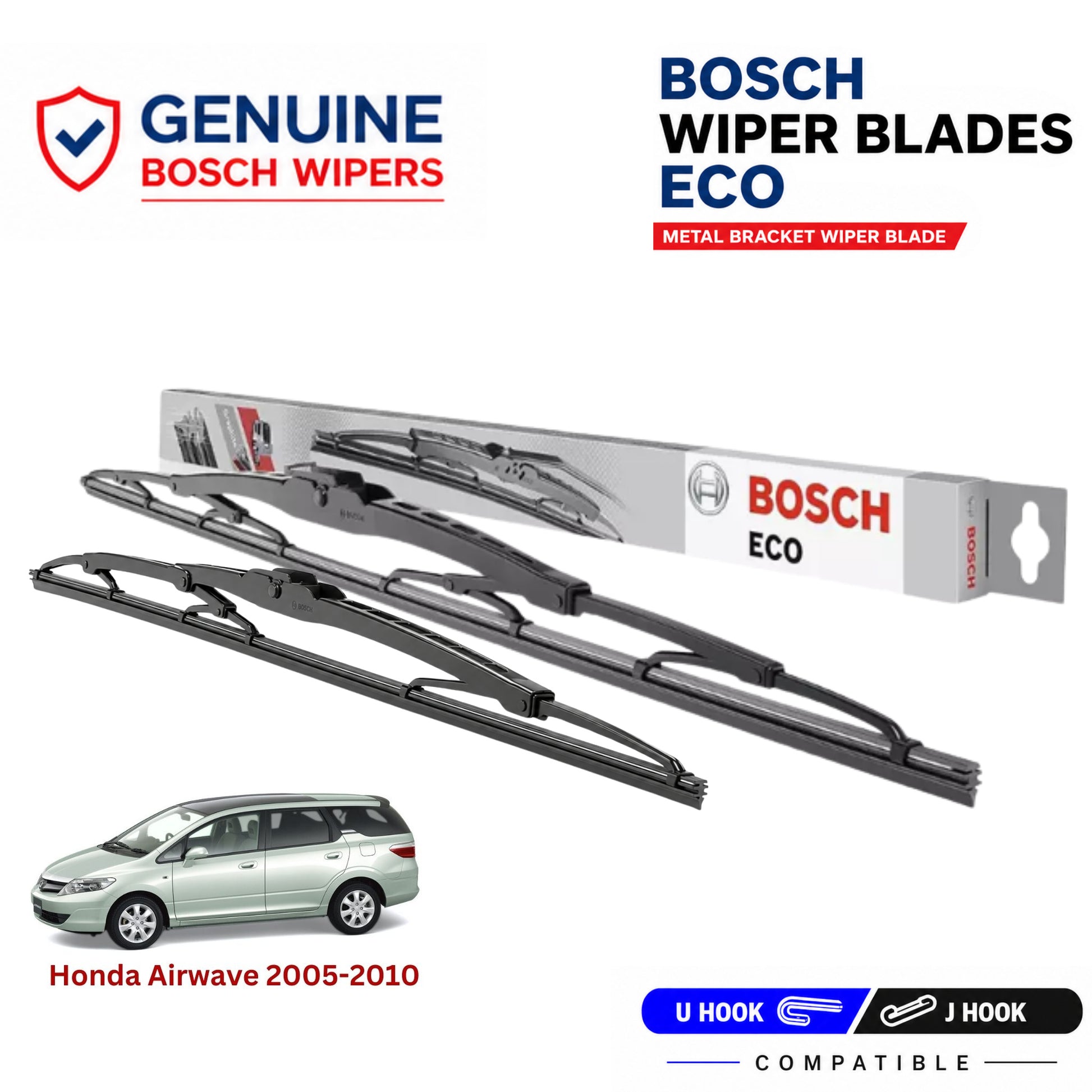 Bosch Genuine metal front wiper set for Honda Airwave 2005-2010, pair of two