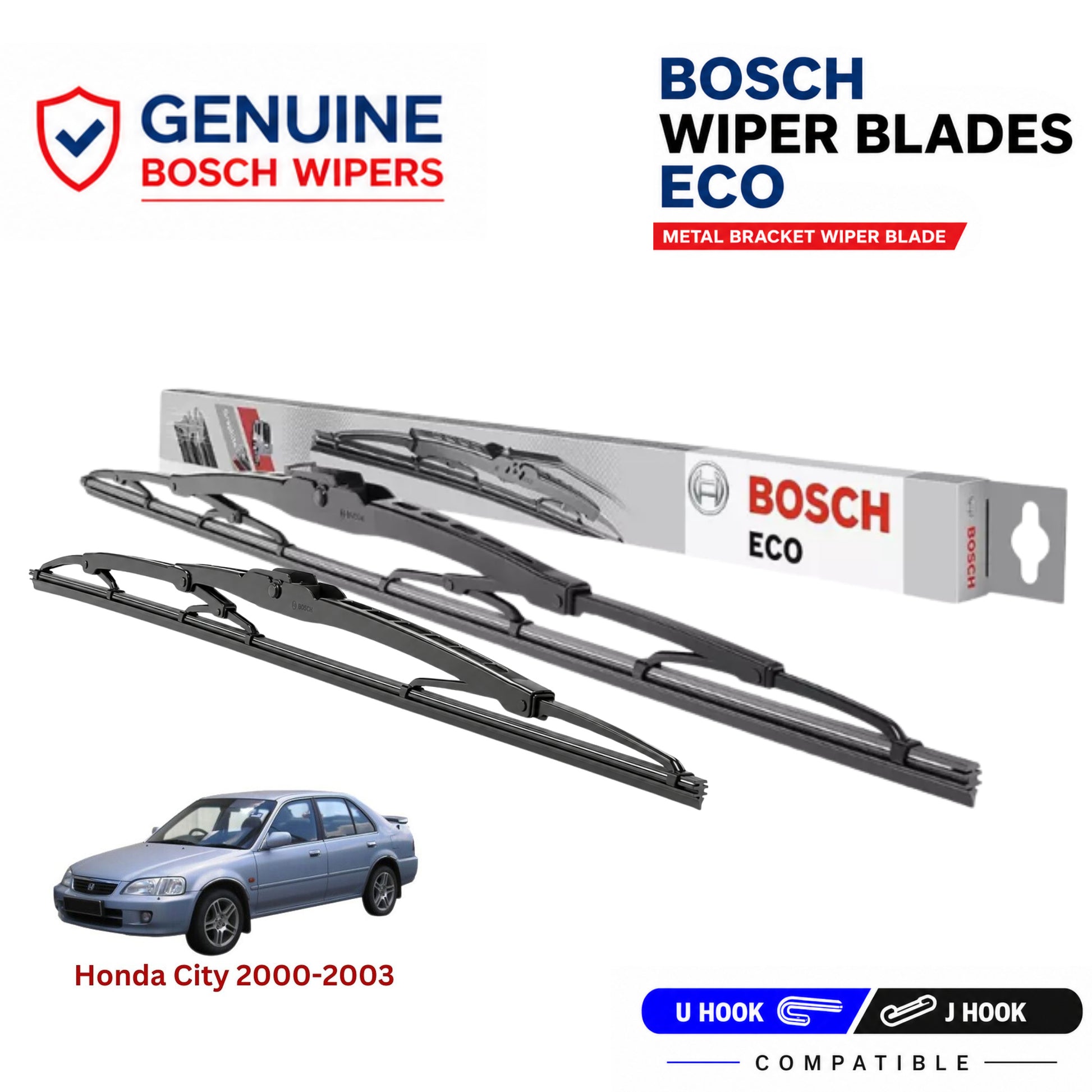 Bosch Genuine metal front wiper set for Honda City 2000-2003, pair of two