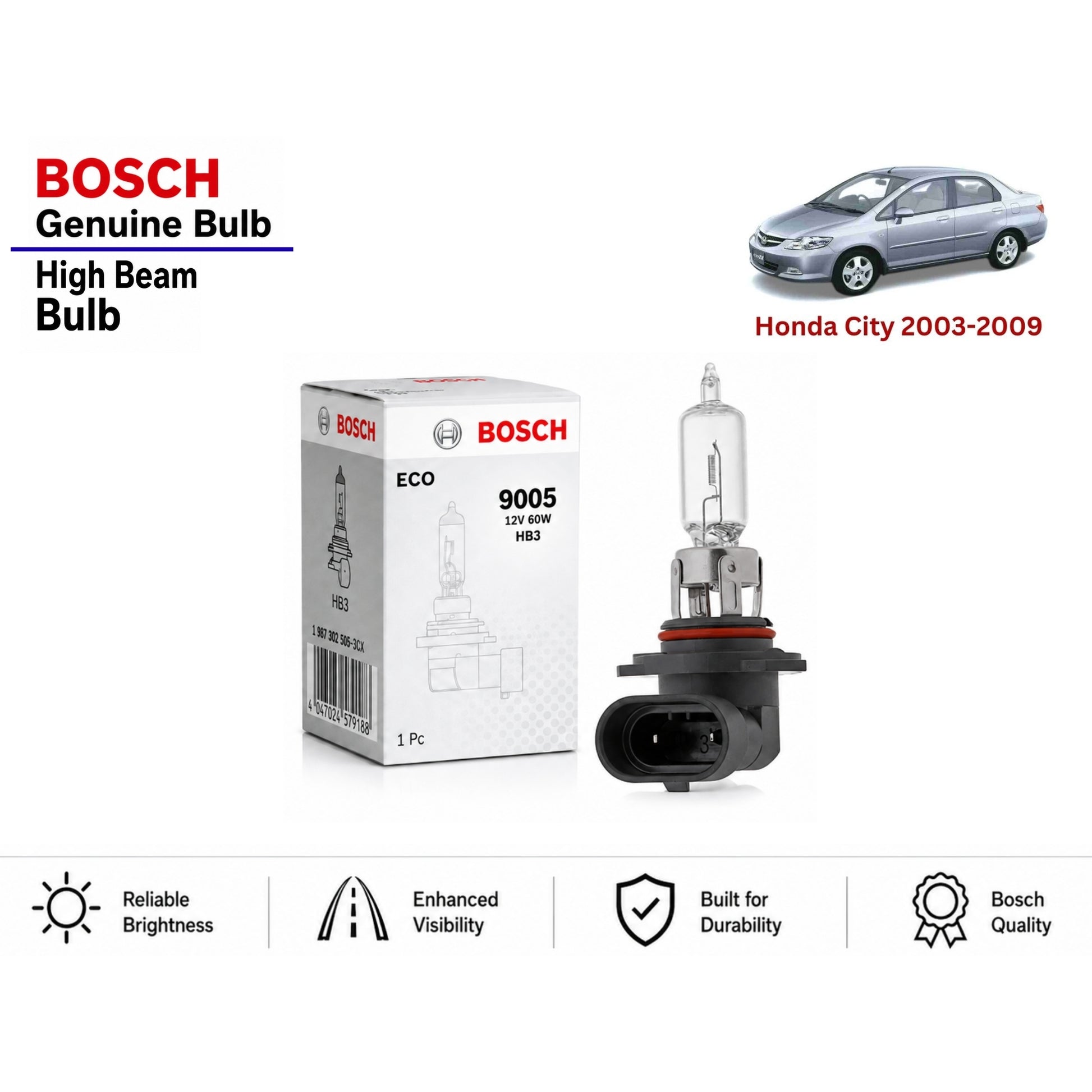 Honda City 2003-2009 High Beam Headlight Bulb Bosch in Pakistan