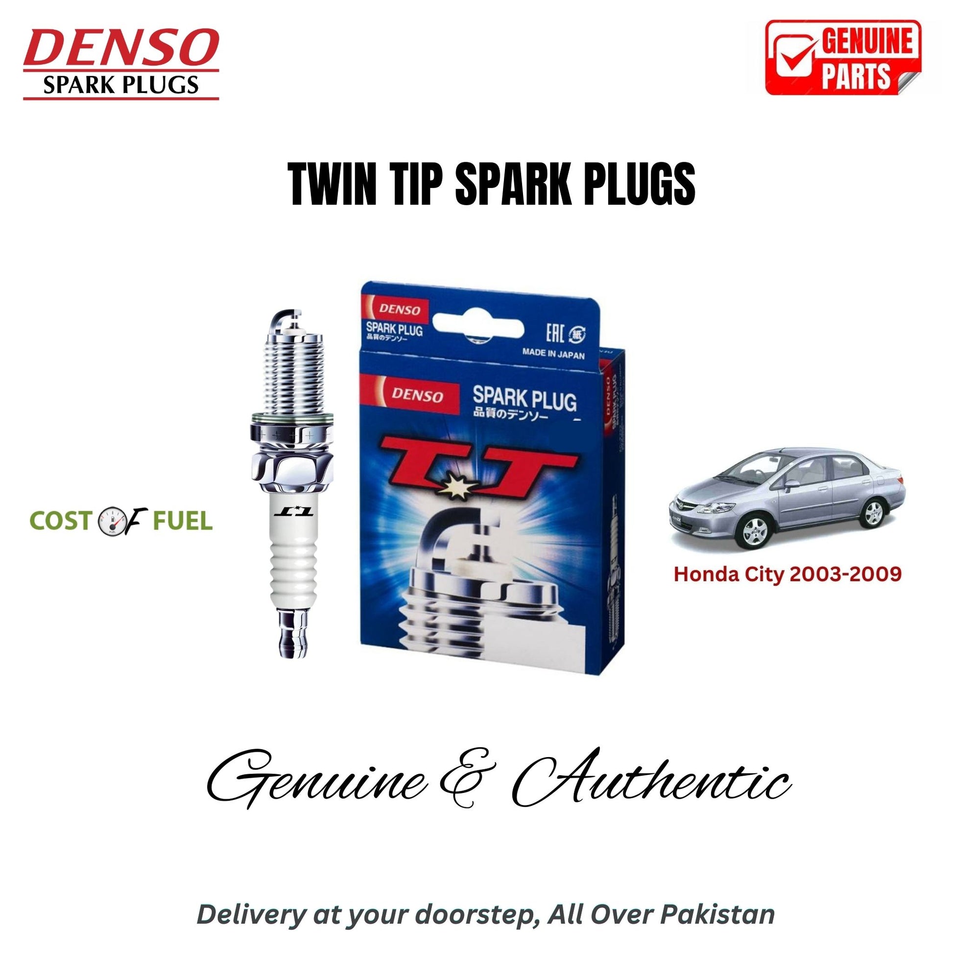 Honda City 2003-2009 DENSO Twin Tip Spark Plugs 4pcs in Pakistan – genuine replacement, better mileage and smooth performance
