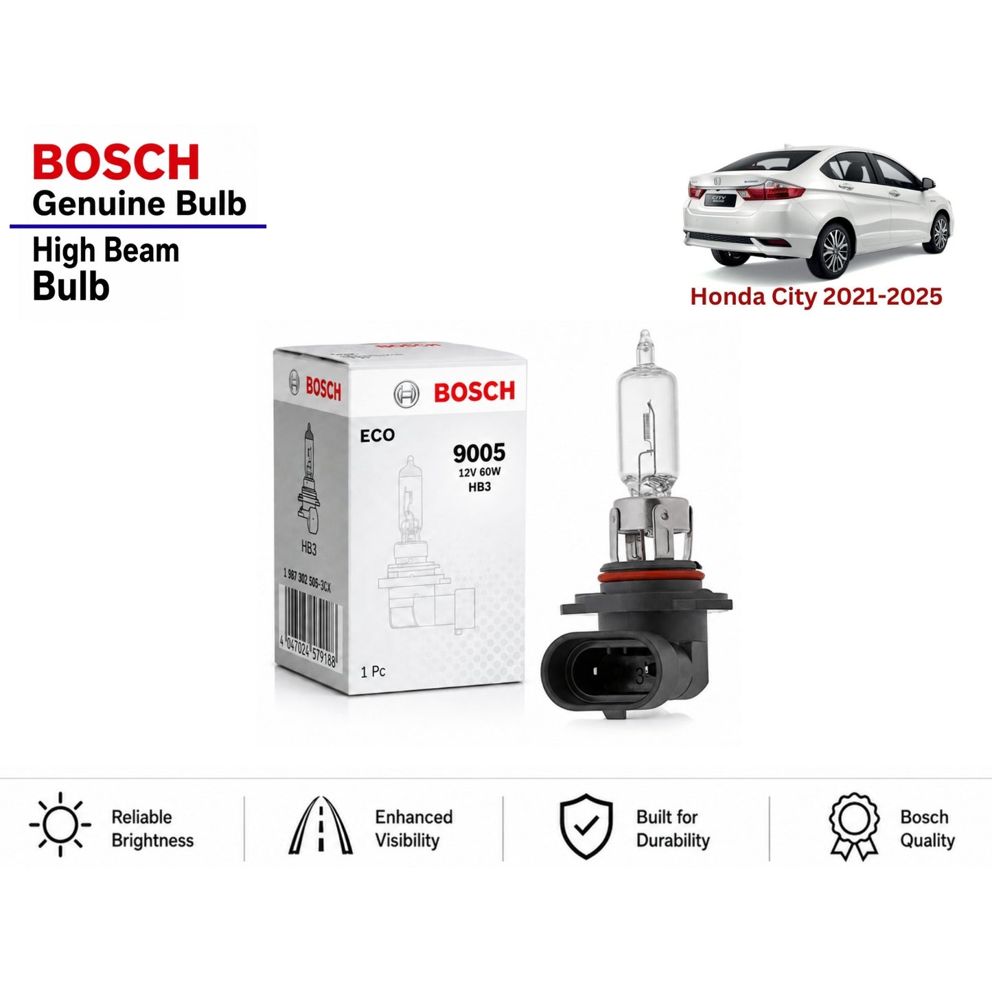 Honda City 2021-2025 High Beam Headlight Bulb Bosch in Pakistan