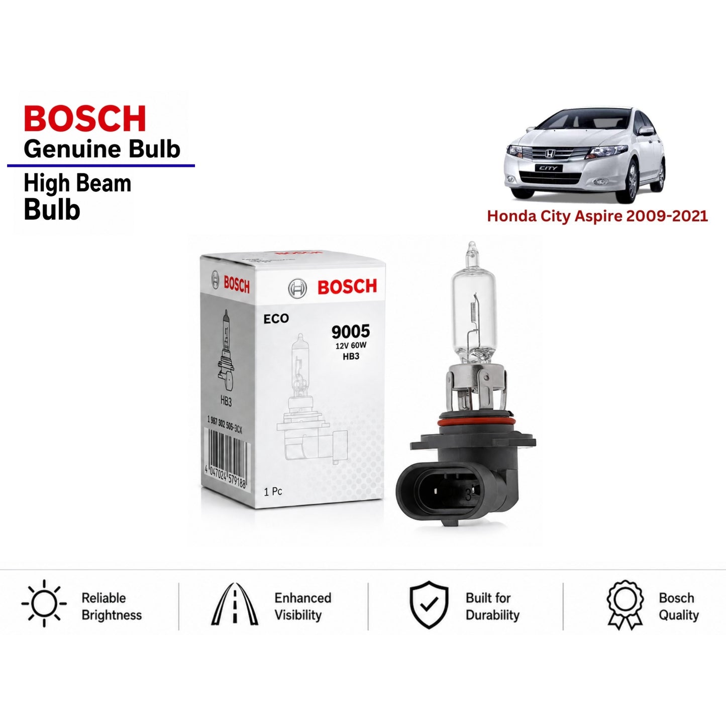 Honda City Aspire 2009-2021 High Beam Headlight Bulb Bosch in Pakistan
