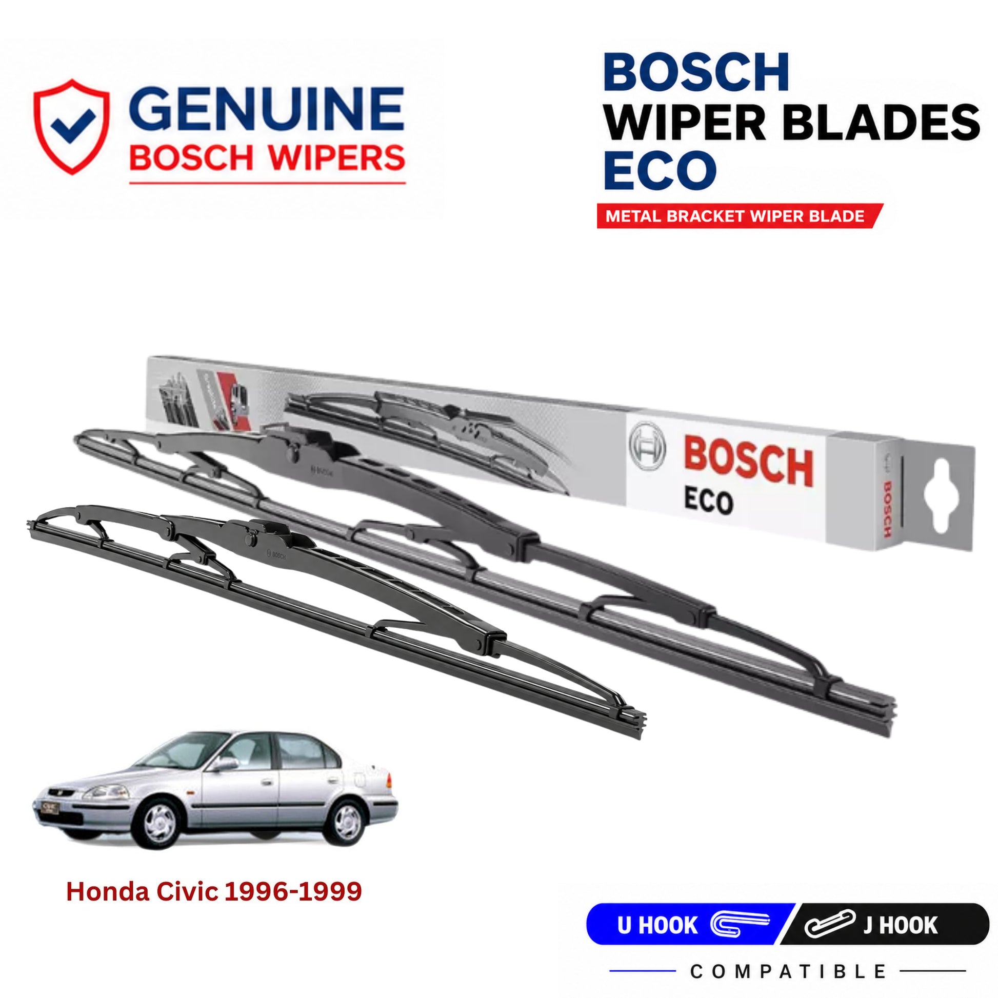 Bosch Genuine metal front wiper set for Honda Civic 1996-1999, pair of two