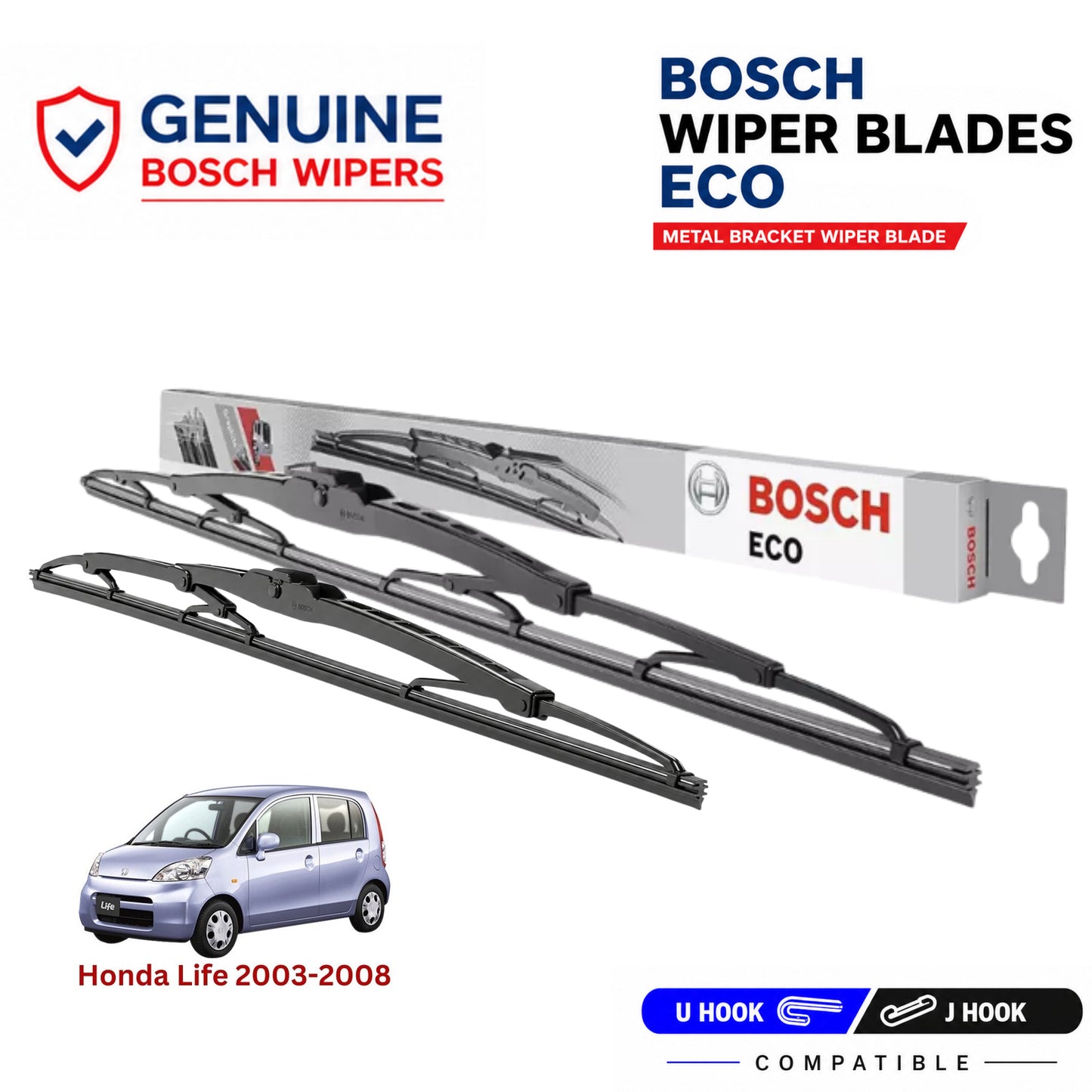 Bosch Genuine metal front wiper set for Honda Life 2003-2008, pair of two