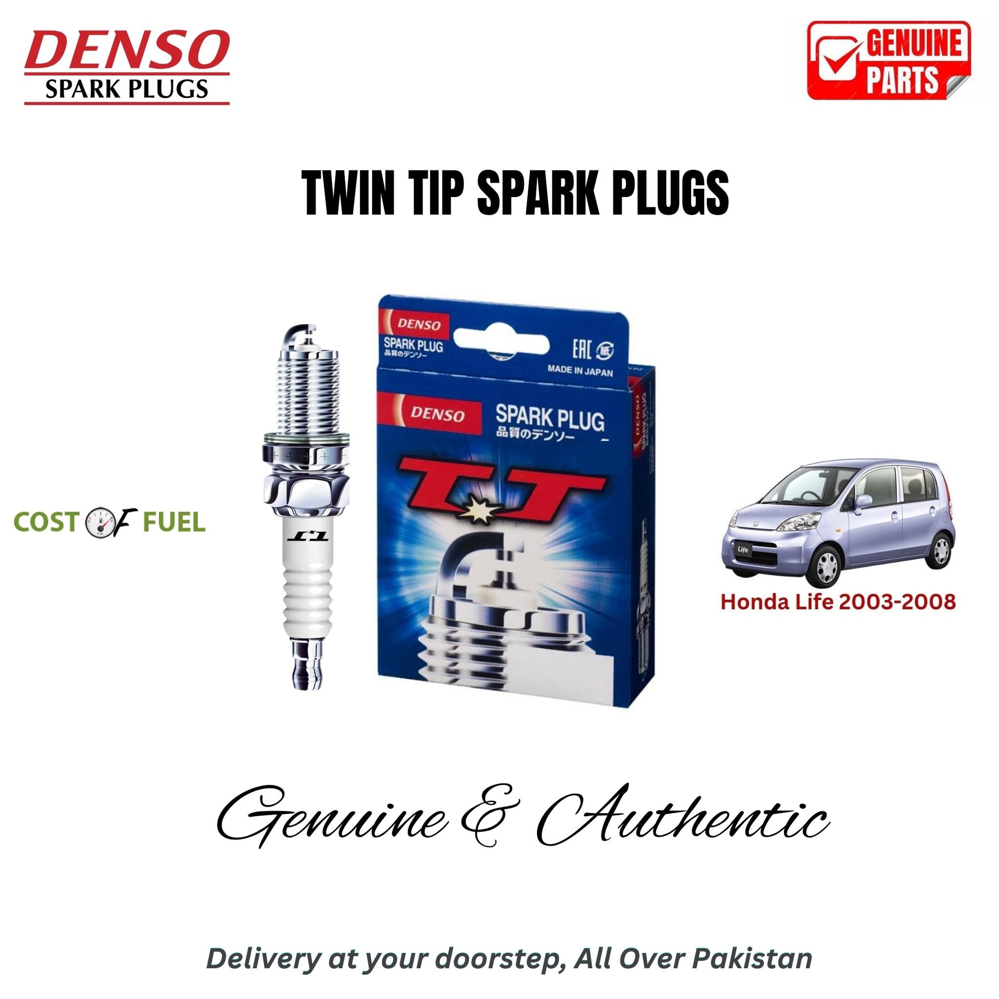 Honda Life 2003-2008 DENSO Twin Tip Spark Plugs 4pcs in Pakistan – genuine replacement, better mileage and smooth performance
