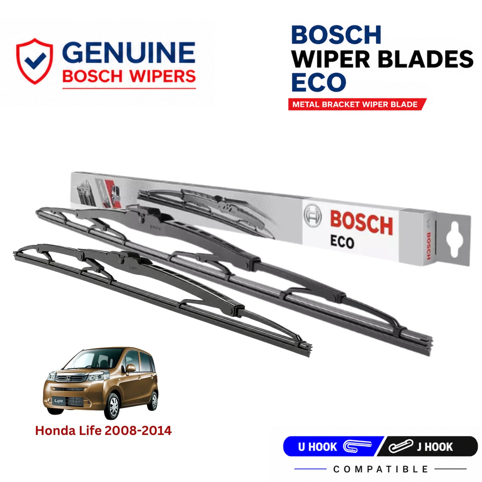 Bosch Genuine metal front wiper set for Honda Life 2008-2014, pair of two