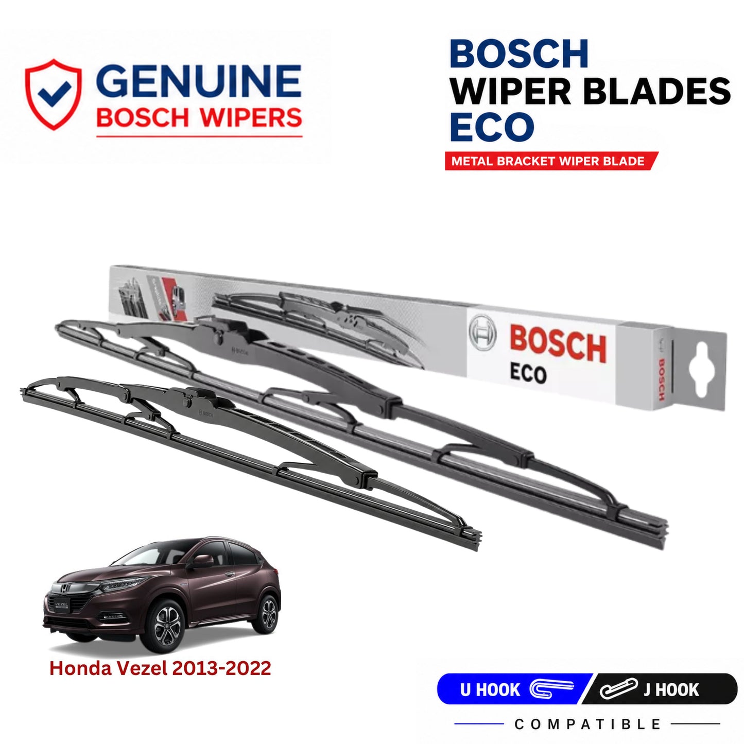 Bosch Genuine metal front wiper set for Honda Vezel 2013-2022, pair of two
