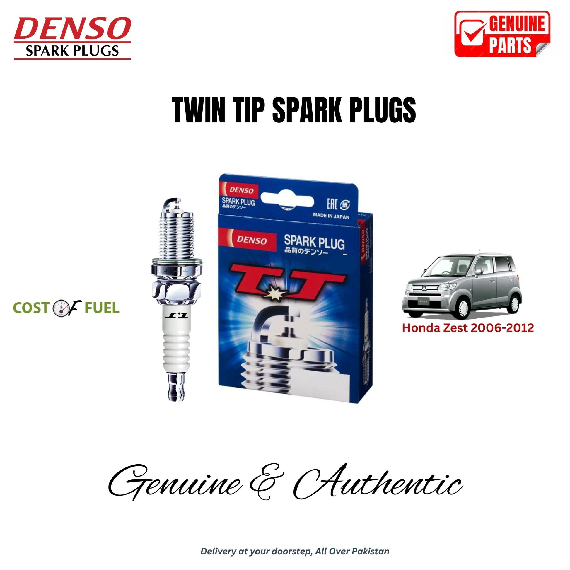 Honda Zest 2006-2012 DENSO Twin Tip Spark Plugs 3pcs in Pakistan – genuine replacement, better mileage and smooth performance