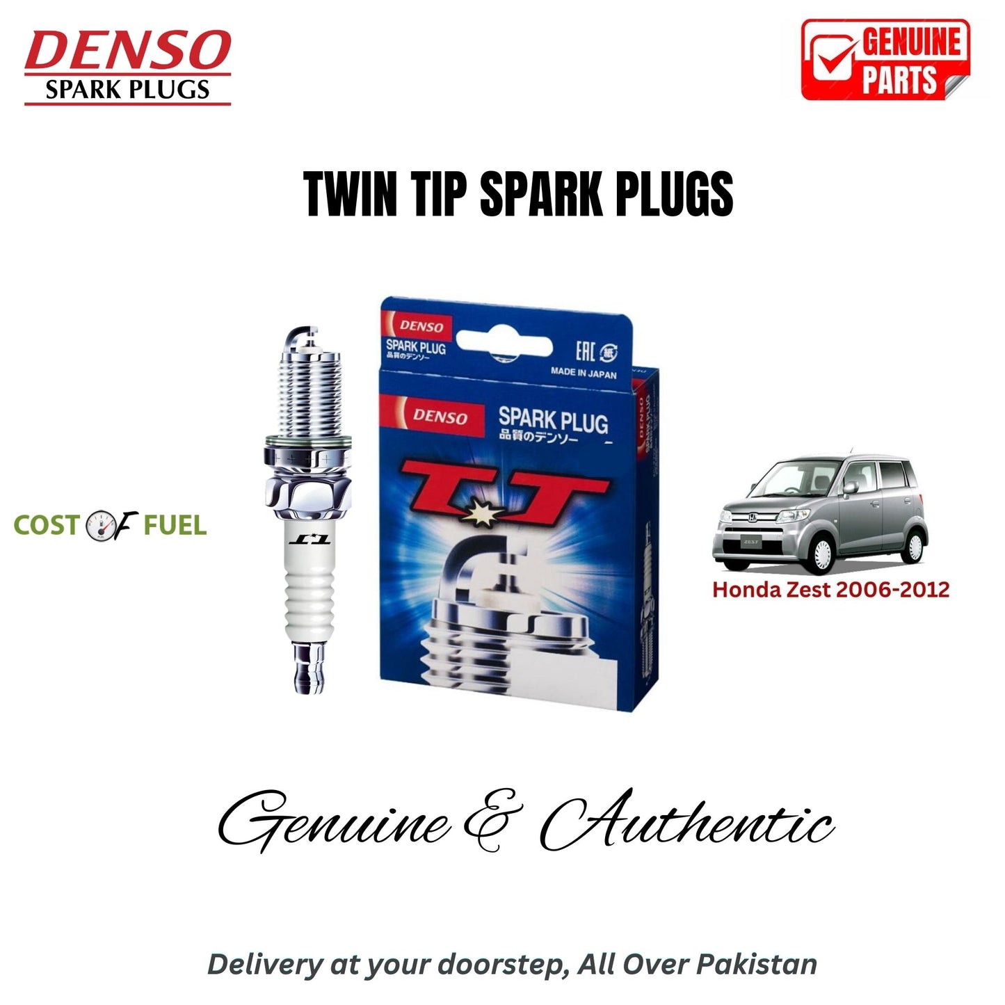 Honda Zest 2006-2012 DENSO Twin Tip Spark Plugs 4pcs in Pakistan – genuine replacement, better mileage and smooth performance