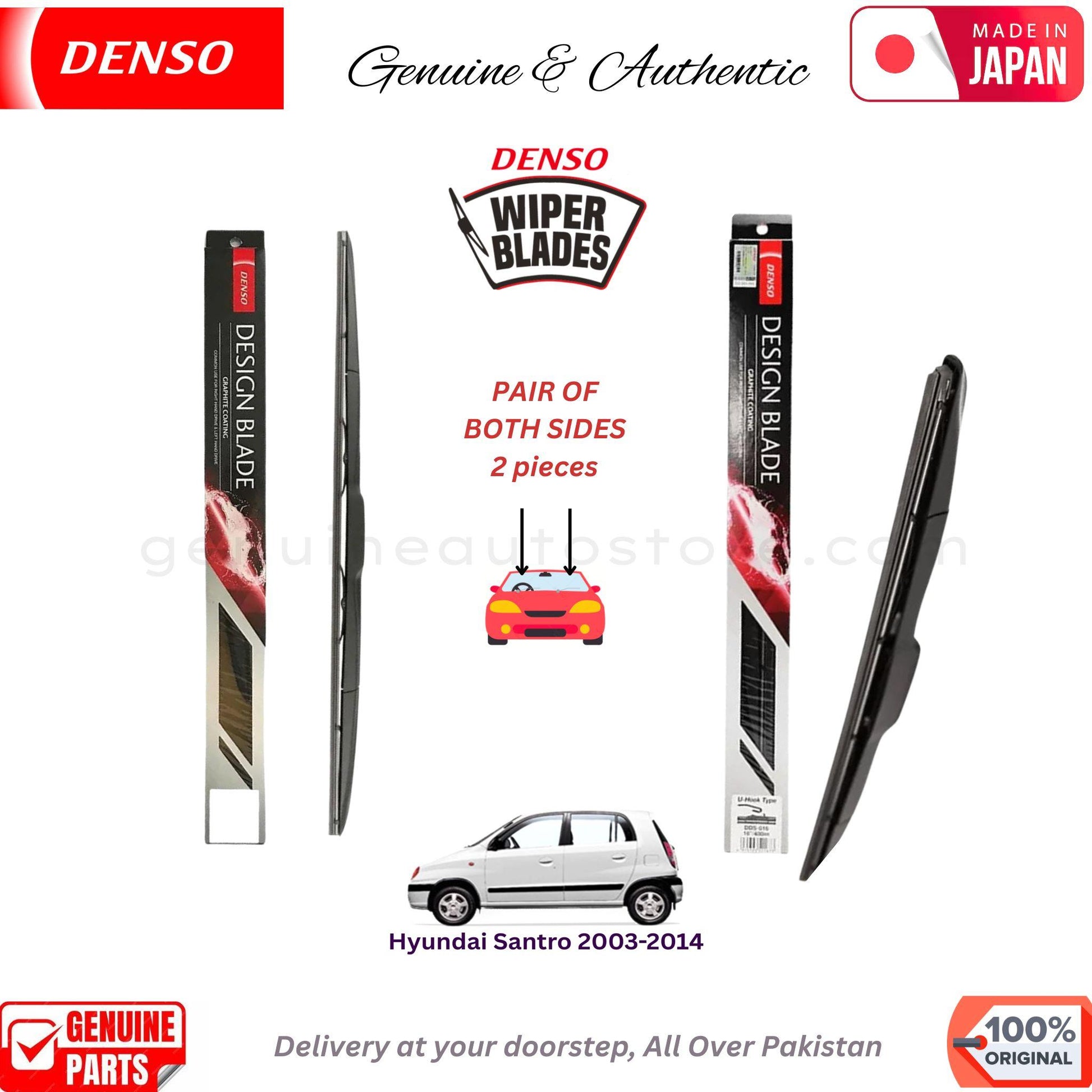 Hyundai Santro 2003-2014 DENSO JAPAN WIPER BLADE SET in Pakistan. 100% Genuine, Original, Best Price, Cash on Delivery Available