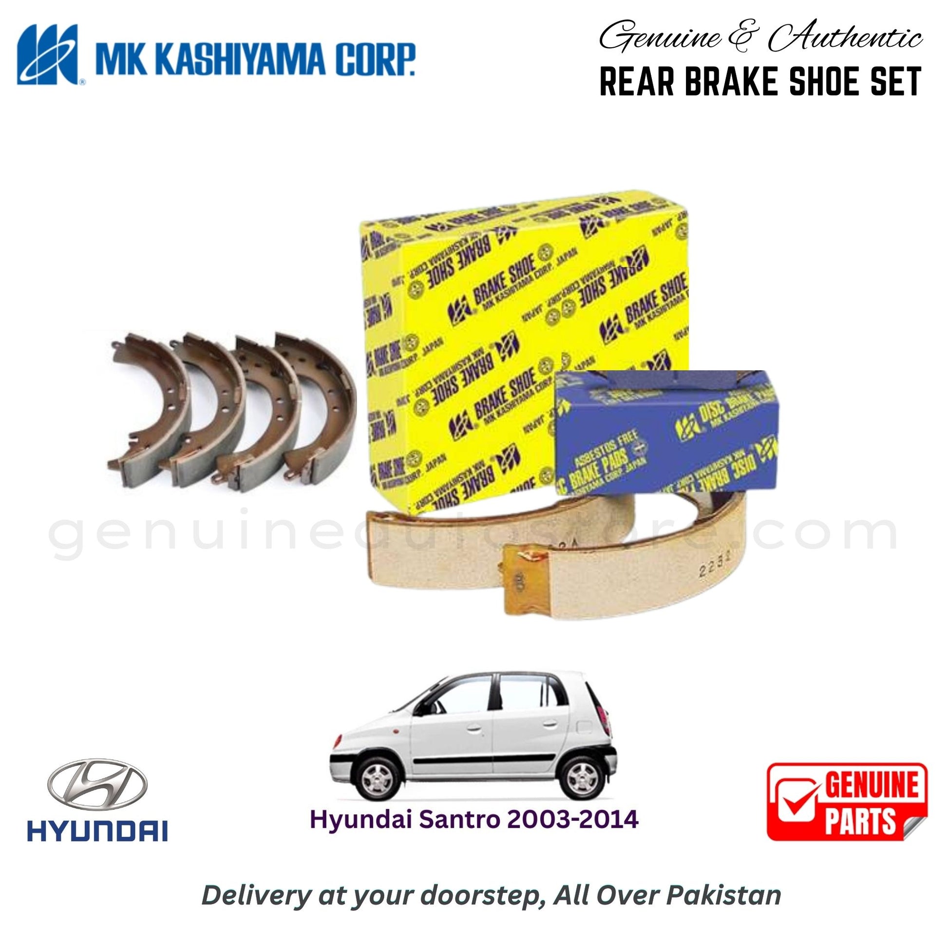 Hyundai Santro 2003-2014 MK JAPAN REAR BRAKE SHOE SET in Pakistan. 100% Genuine, Reliable, Best Price, Cash on Delivery Available