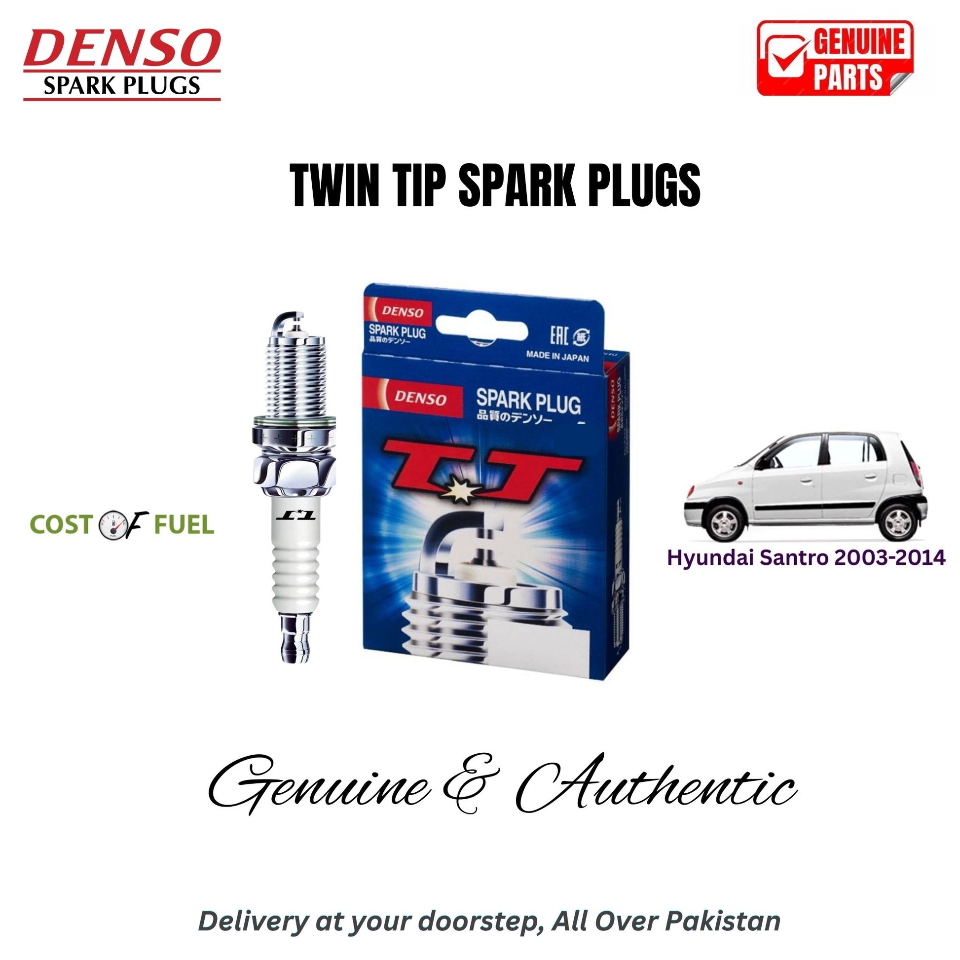 Hyundai Santro 2003-2014 DENSO Twin Tip Spark Plugs 4pcs in Pakistan – genuine replacement, better mileage and smooth performance