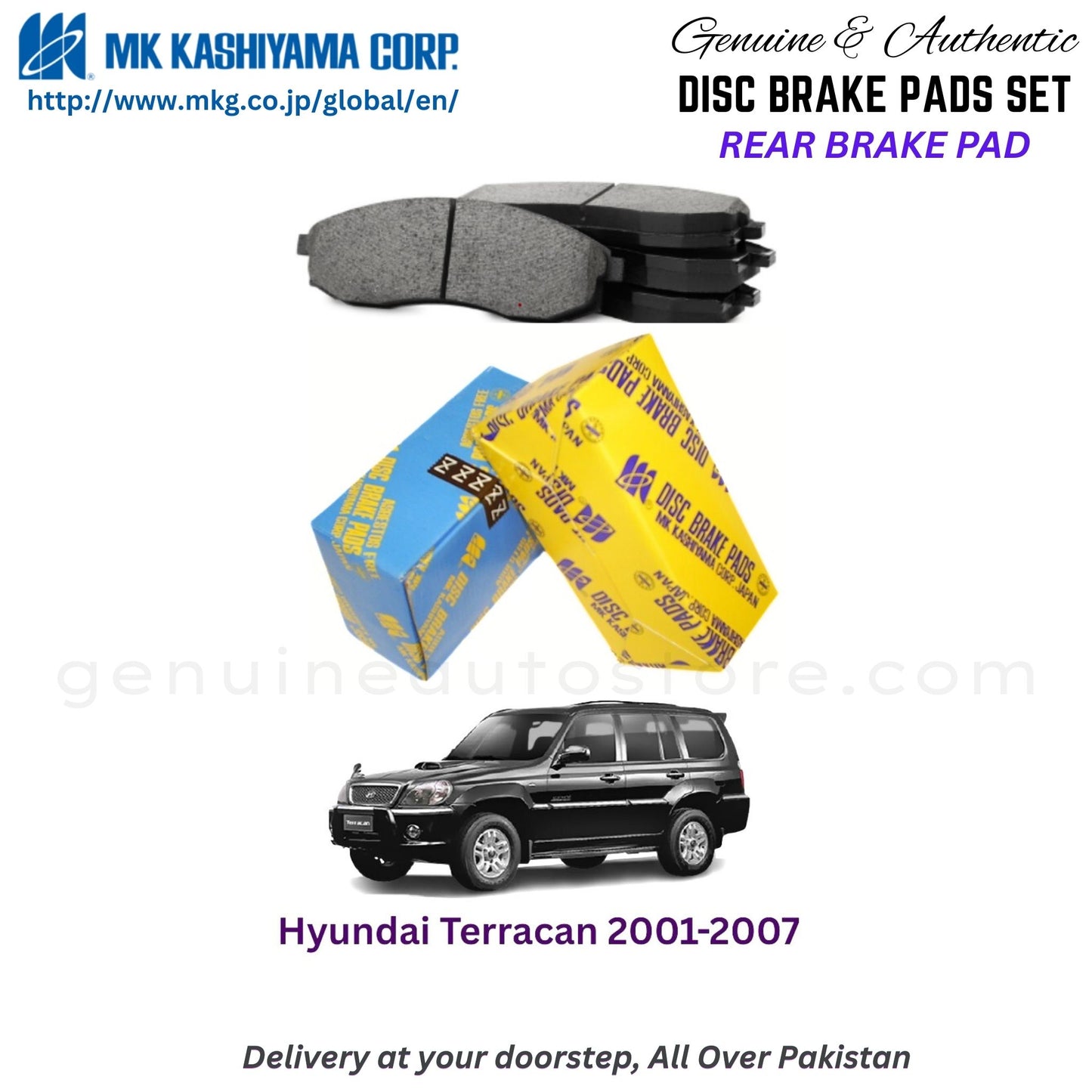 Hyundai Terracan 2001-2007 Rear Brake Pads MK Japan in Pakistan. 100% Genuine, Reliable, Best Price, Cash on Delivery Available