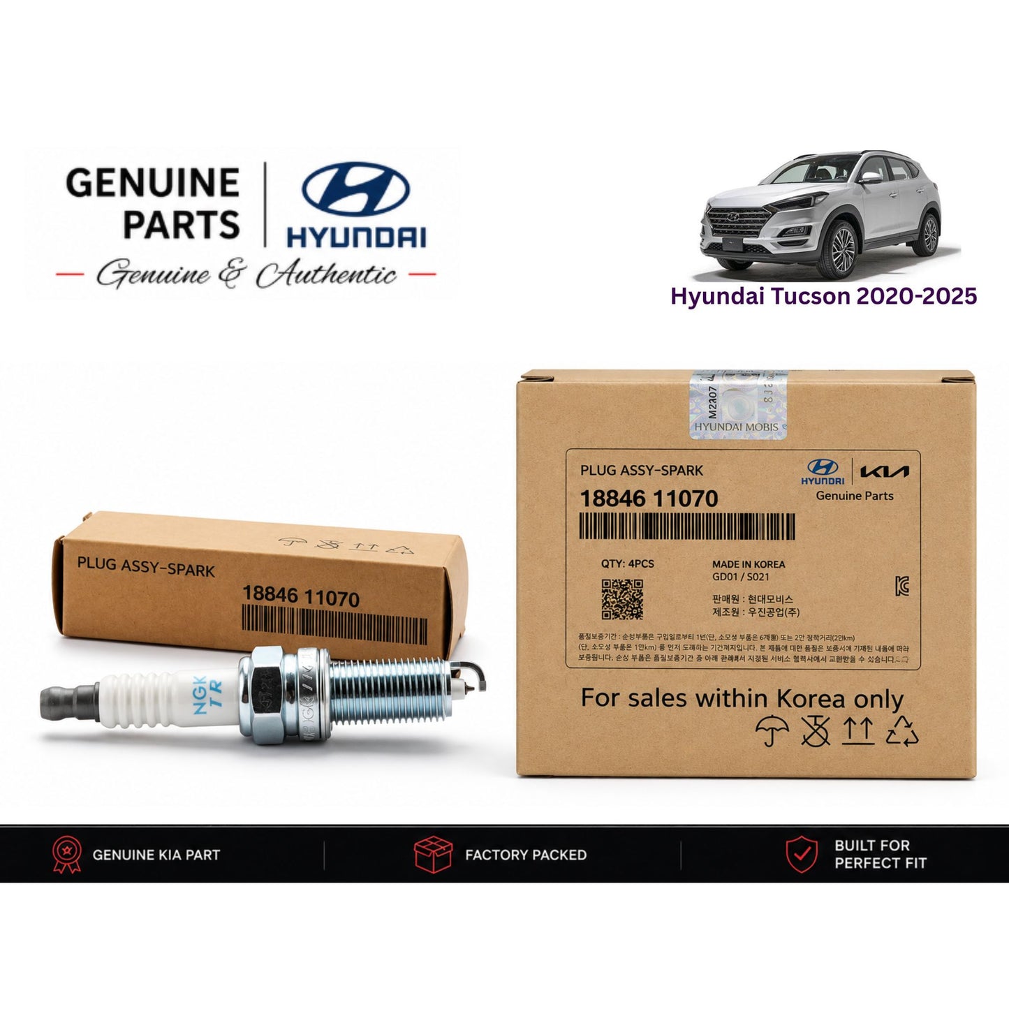 Hyundai Tucson 2020-2025 genuine spark plugs 4-piece set with authentic packaging – Genuine Auto Store Pakistan