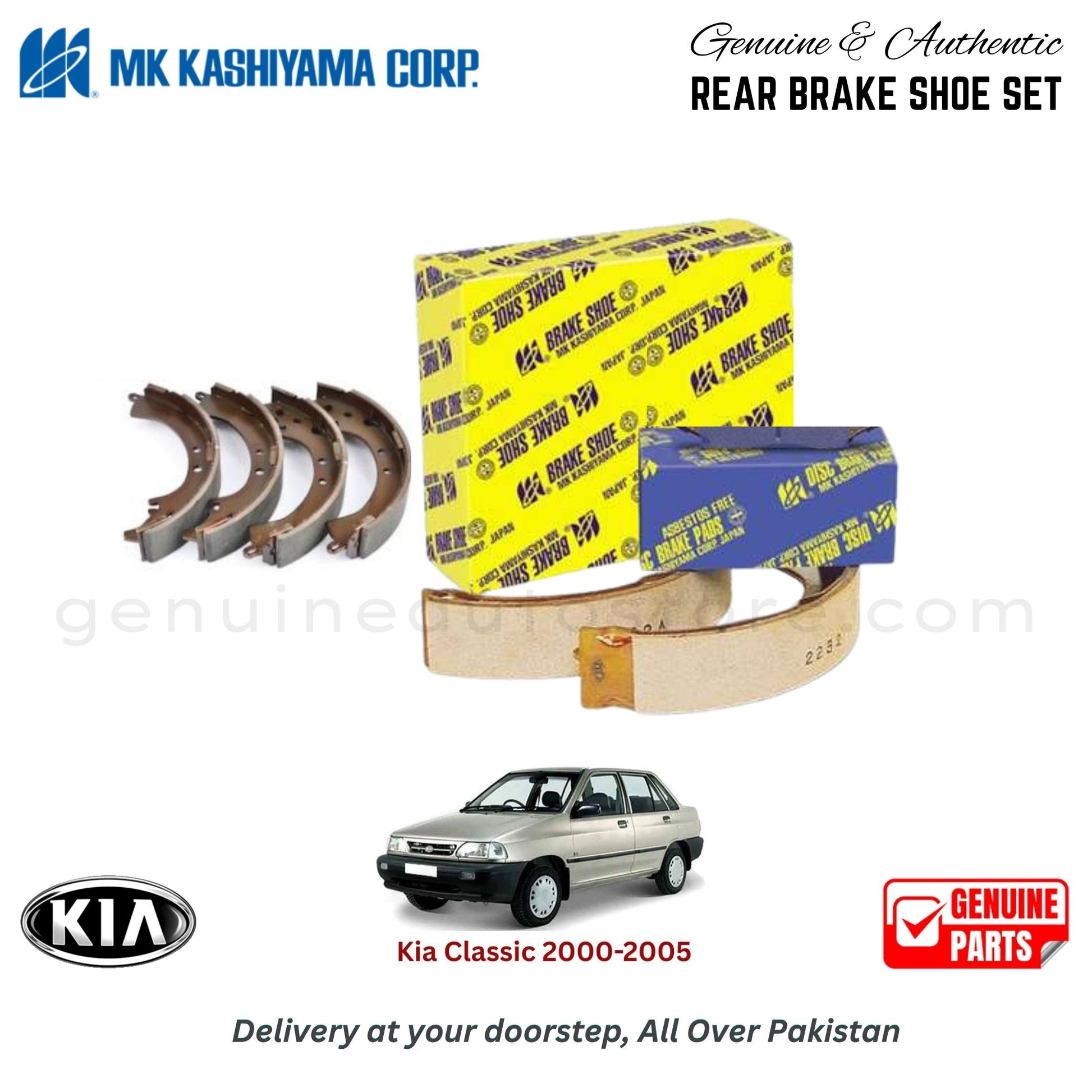 Kia Classic 2000-2005 MK JAPAN REAR BRAKE SHOE SET in Pakistan. 100% Genuine, Reliable, Best Price, Cash on Delivery Available