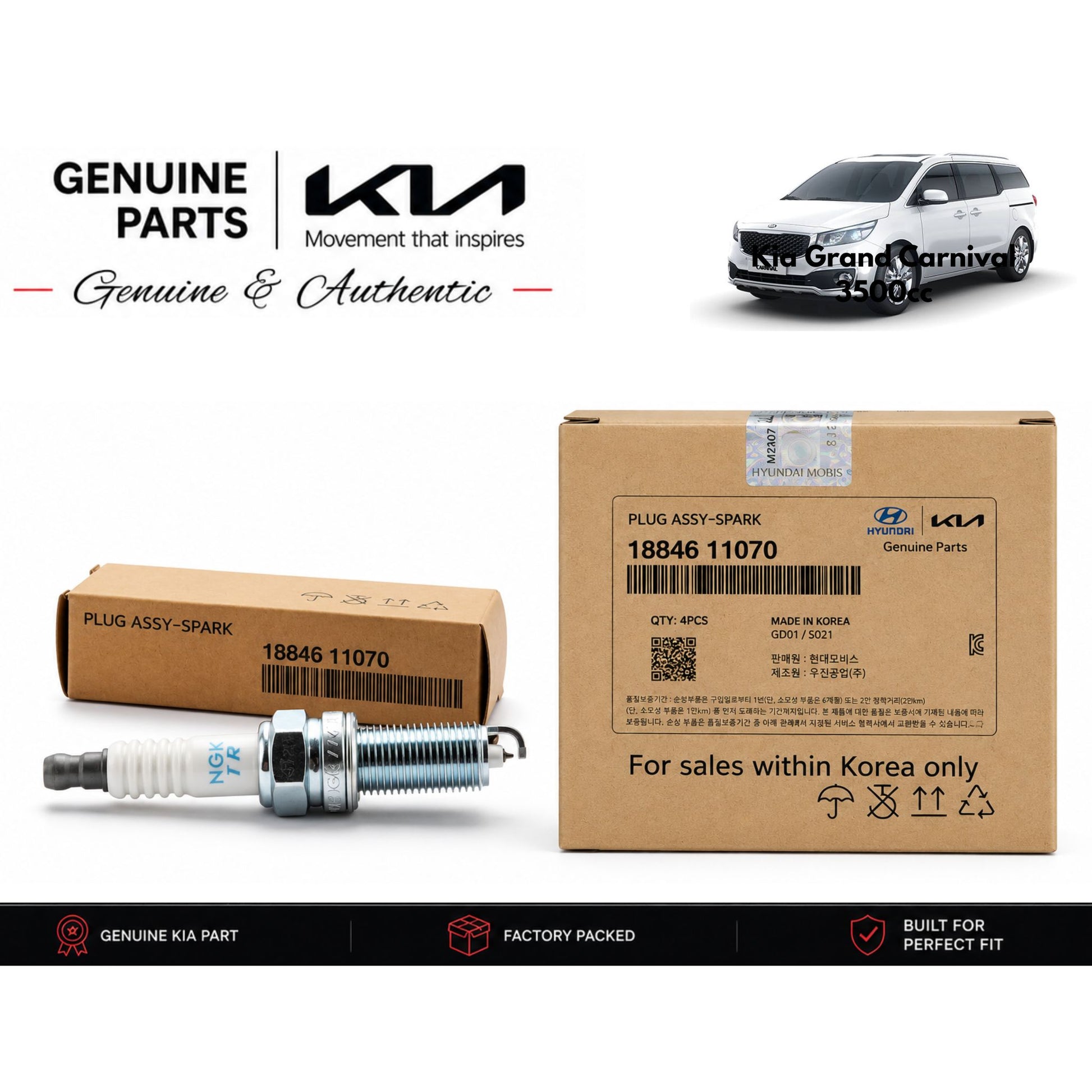 Kia Grand Carnival 3500cc genuine spark plugs 6-piece set with authentic packaging – Genuine Auto Store Pakistan