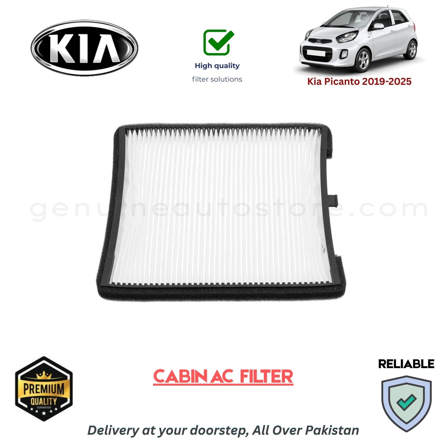Kia Picanto 2019-2025 CABIN AC FILTER in Pakistan. 100% Genuine, Reliable, Best Price, Cash on Delivery Available 