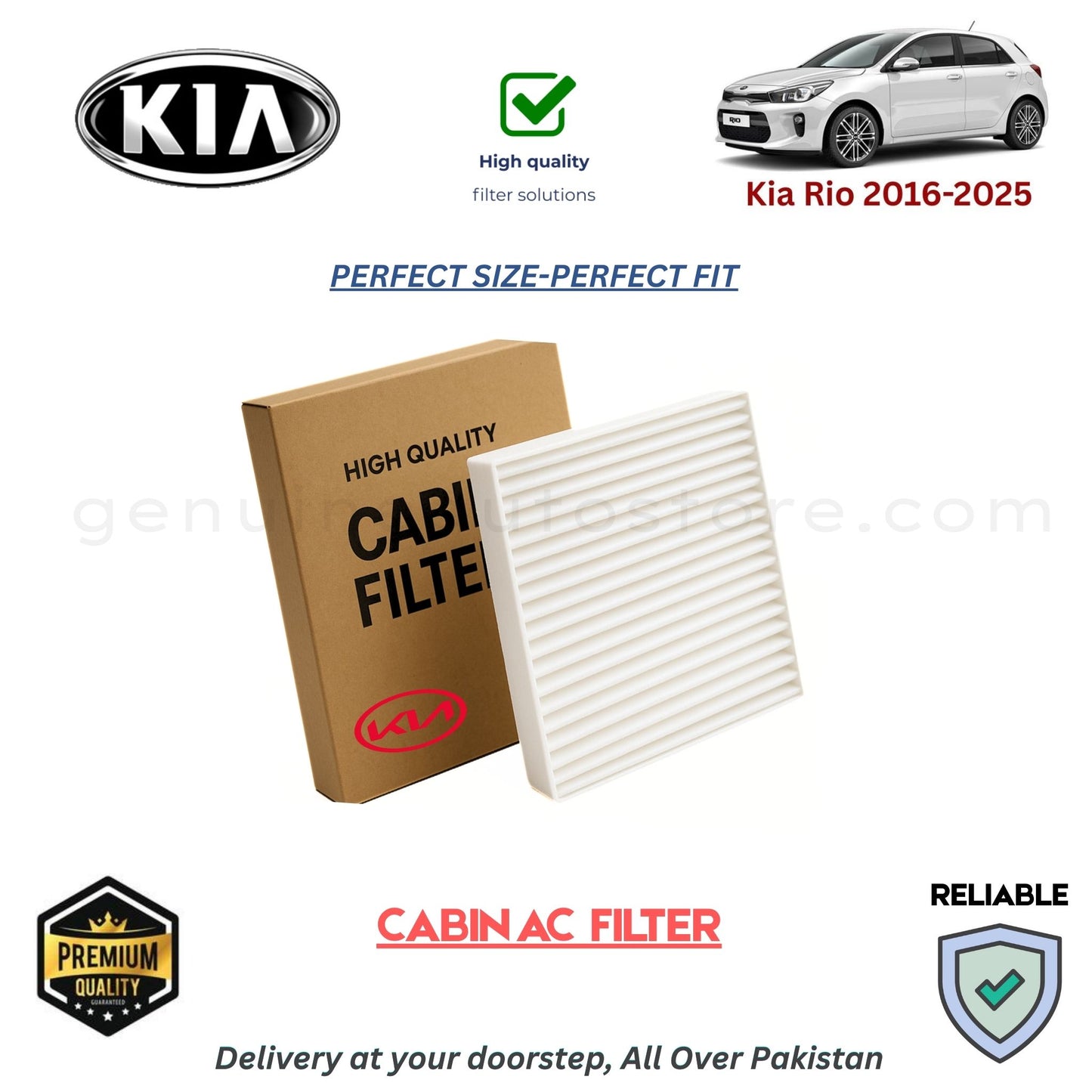 Kia Rio 2016-2025 CABIN AC FILTER in Pakistan. 100% Genuine, Reliable, Best Price, Cash on Delivery Available 