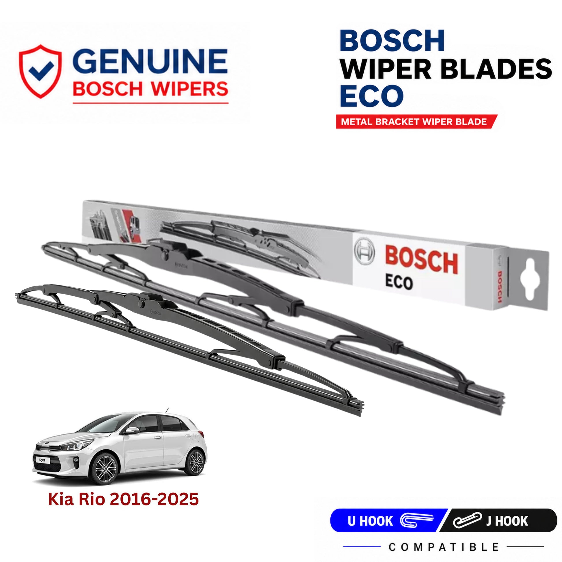 Bosch Genuine metal front wiper set for Kia Rio 2016-2025, pair of two