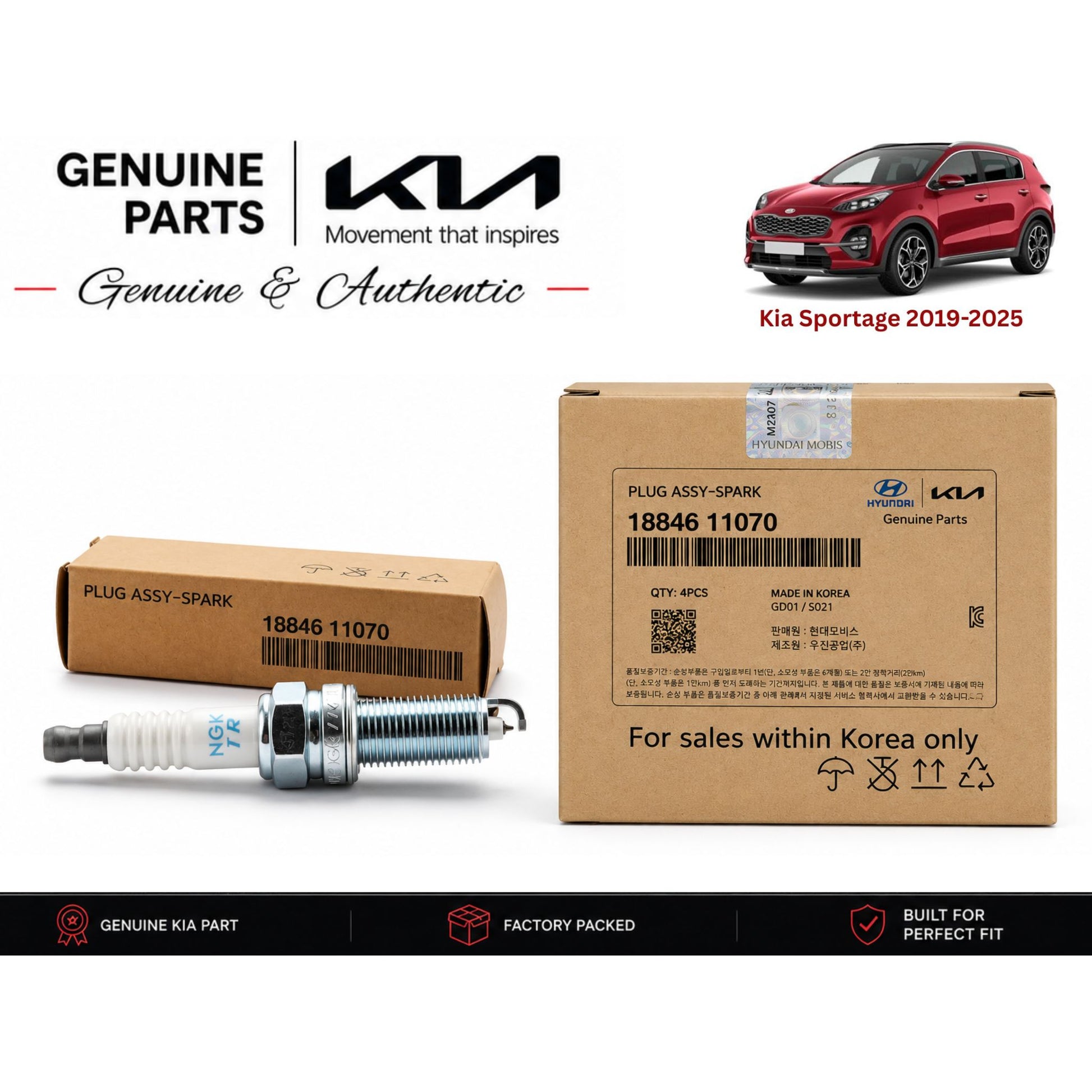 Kia Sportage 2019-2025 genuine spark plugs 4-piece set with authentic packaging – Genuine Auto Store Pakistan