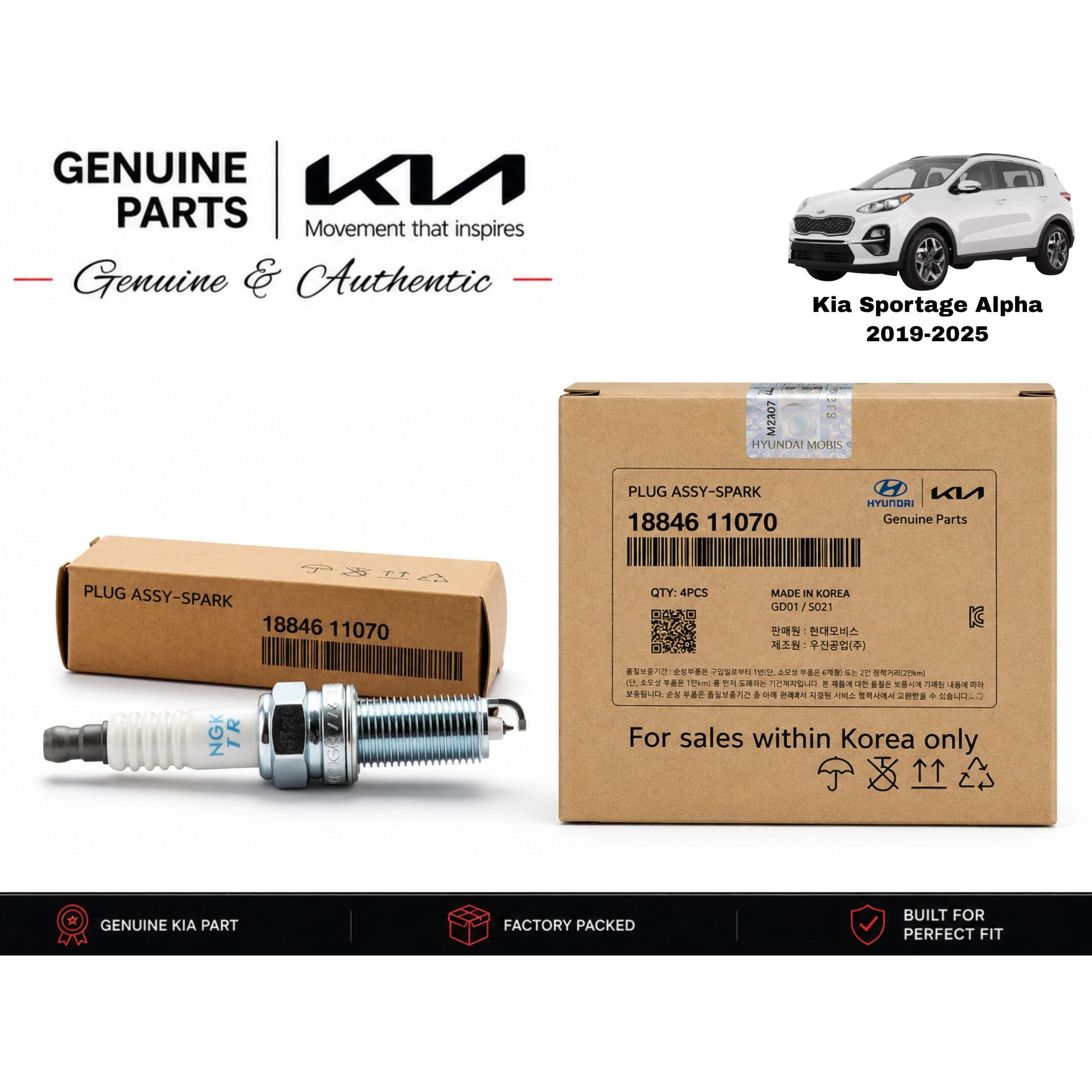 Kia Sportage Alpha 2019-2025 genuine spark plugs 4-piece set with authentic packaging – Genuine Auto Store Pakistan